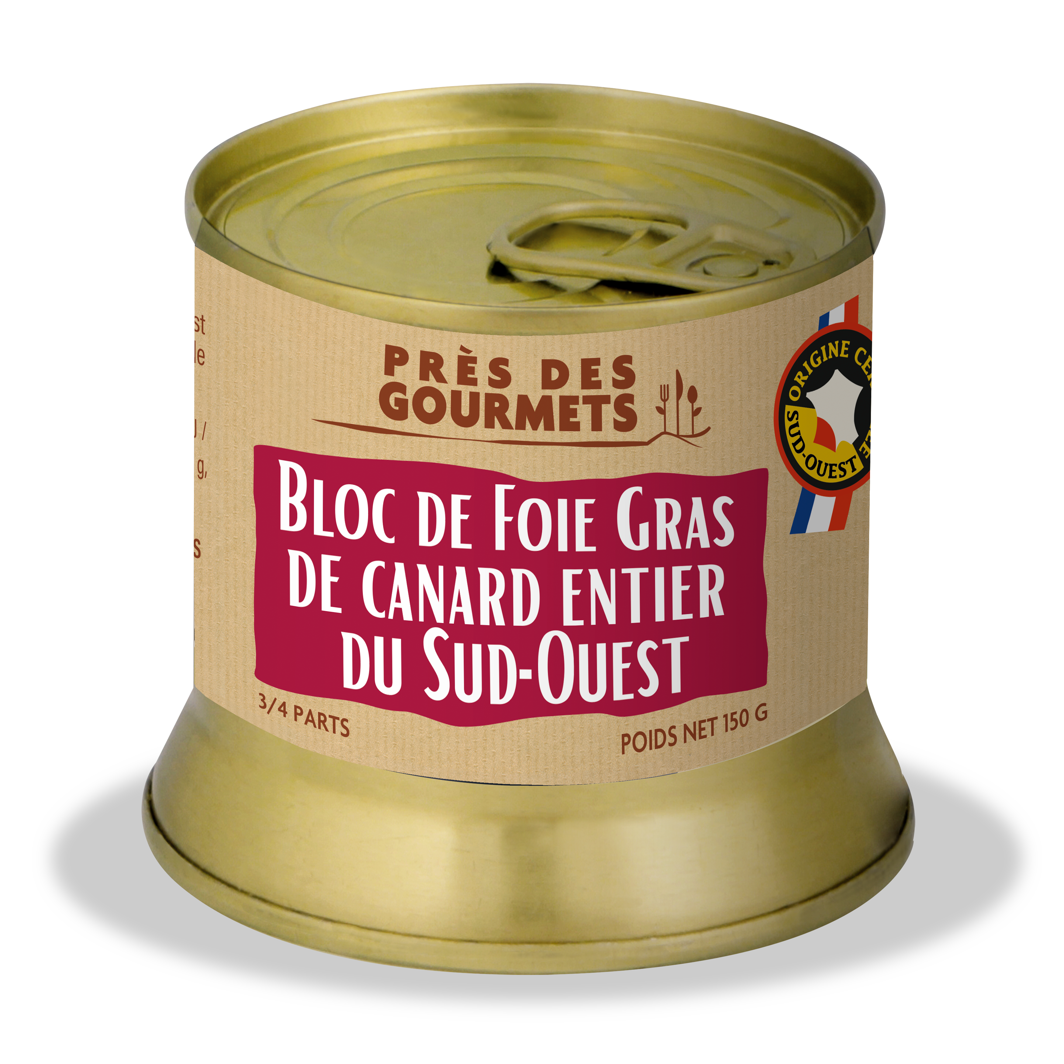 Près des Gourmets - Bloque de foie gras de pato entero del Suroeste 150 g - Cerca de los gourmets