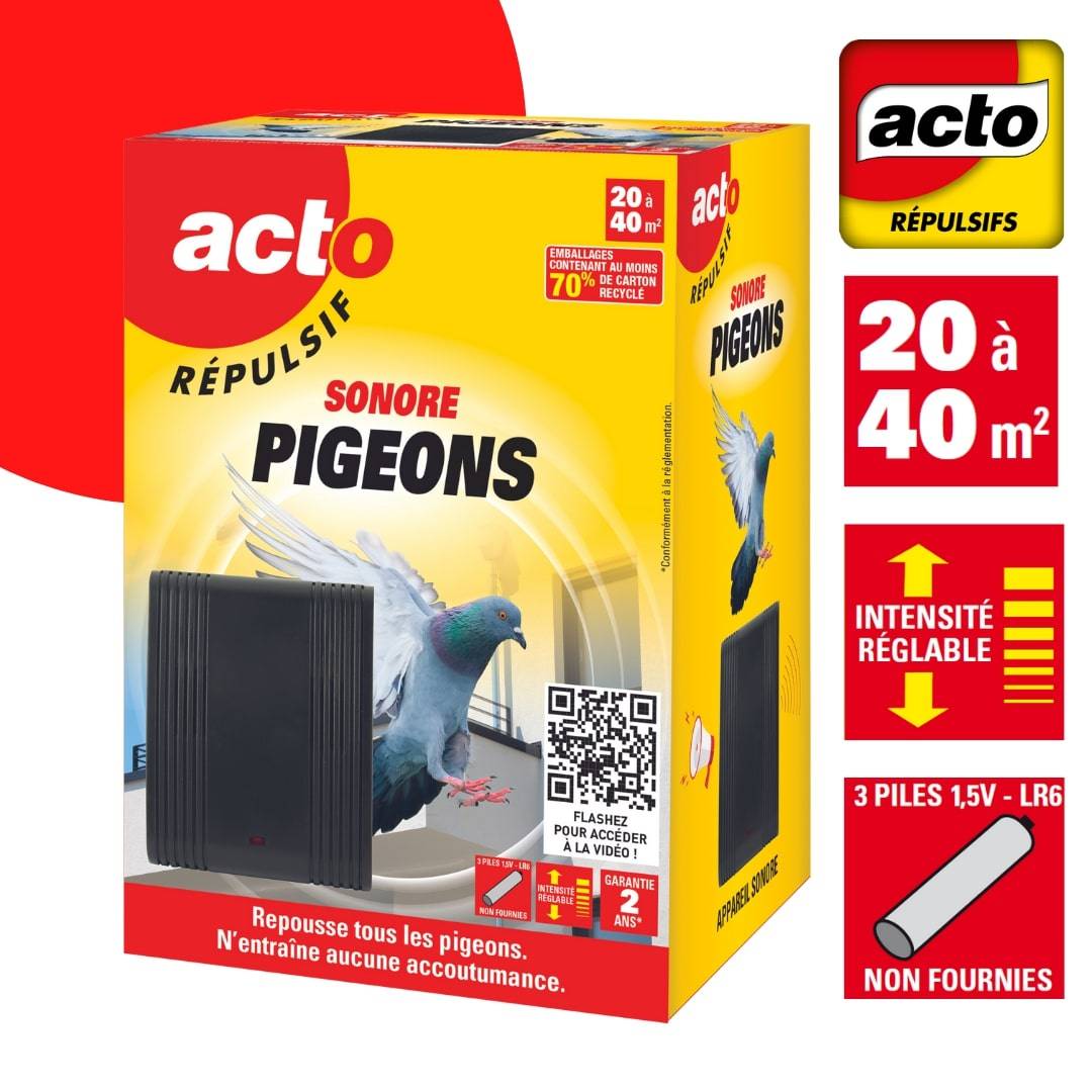 Acto - Répulsif PIGEONS émet des sons pour repousser les pigeons - ACTO