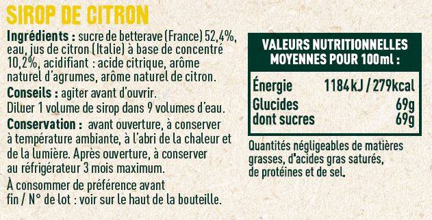 Les Sens du Terroir - Sirop de citron 70 cl - Les Sens du Terroir - Imagen 2