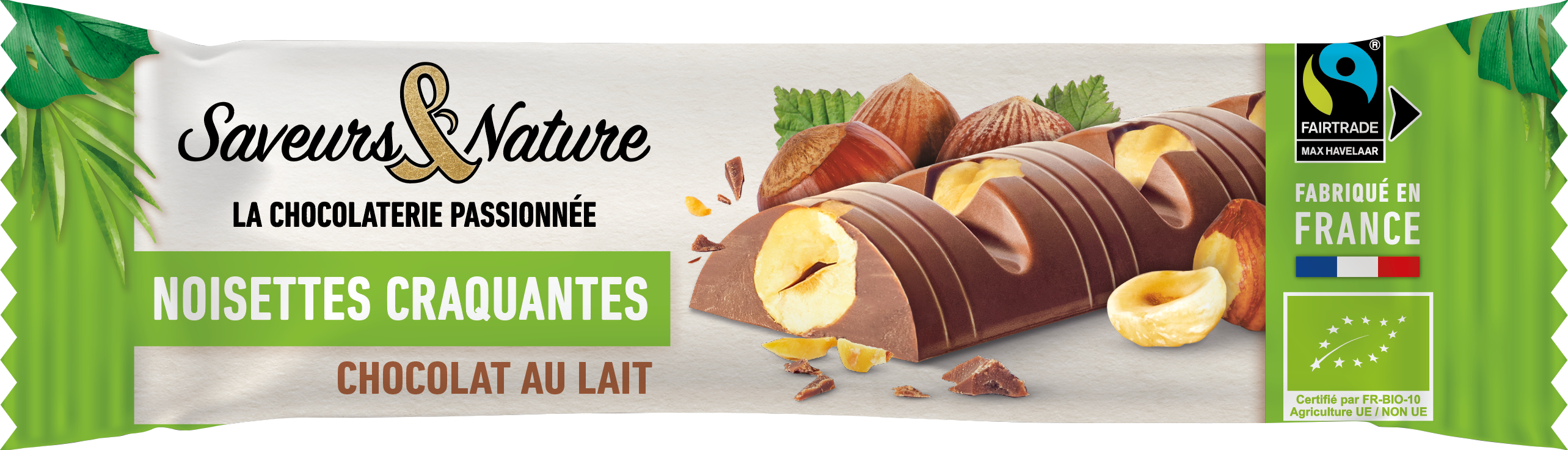 Saveurs et Nature - Barre de chocolat au lait incrustée de noisettes - SAVEURS ET NATURE