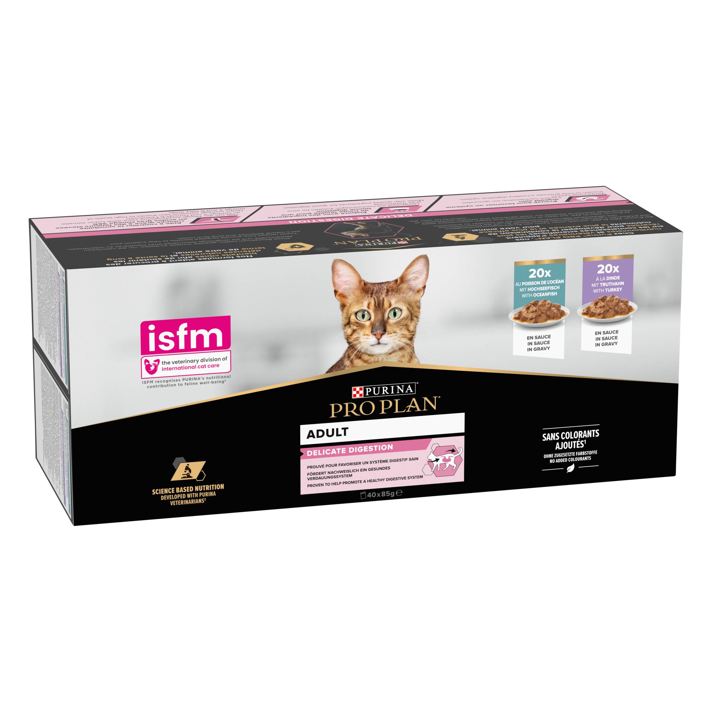 Purina Pro Plan - PRO PLAN Adulto Digestión Delicada Pavo Pescado Salsa 40x85g Bolsas para gato adulto