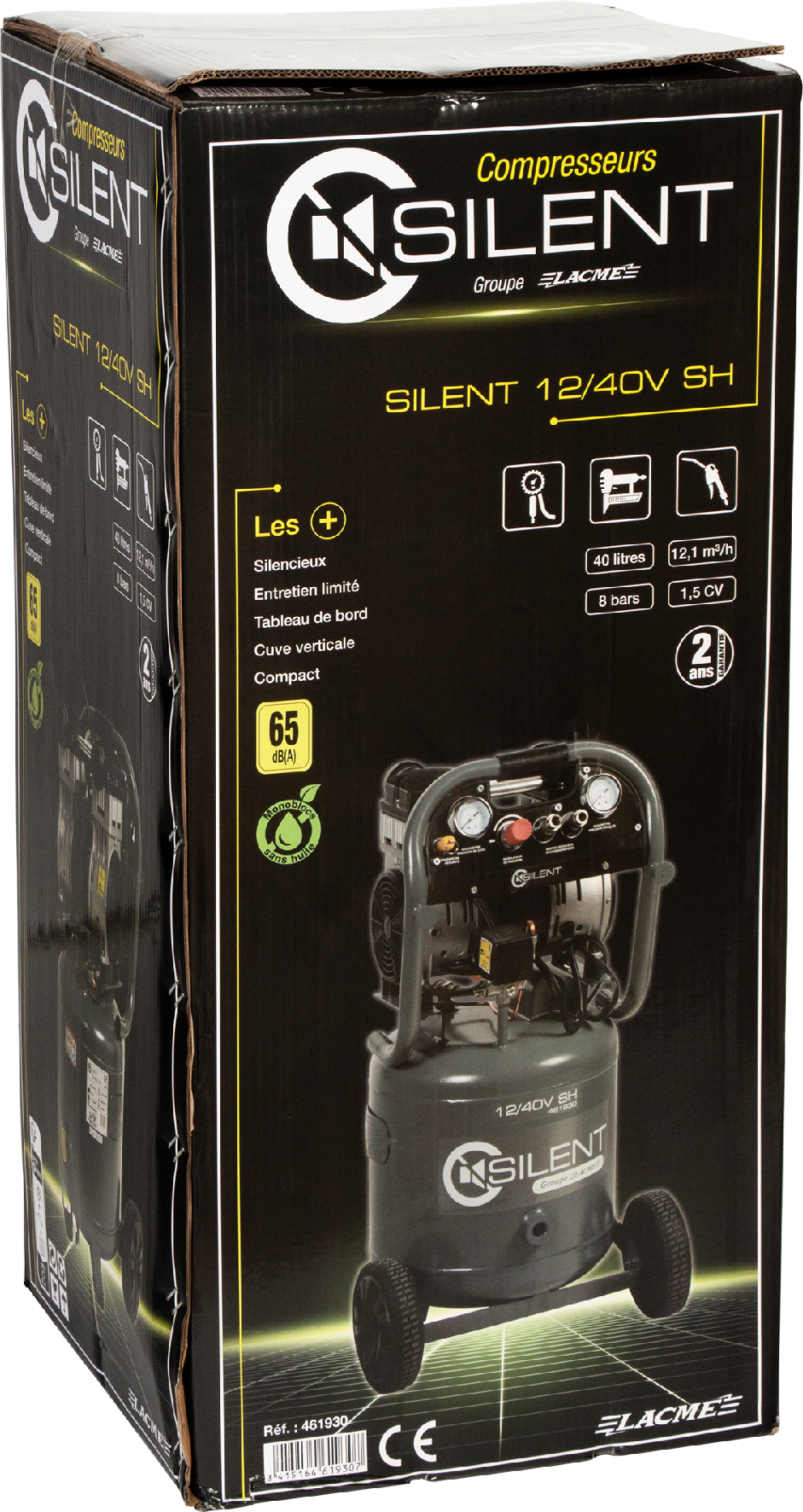 Lacme - Compresseur mobile SILENT 12/40V SH - 12 m³/h monophasé - 40 litres - 8 bar - LACMÉ - Image 2