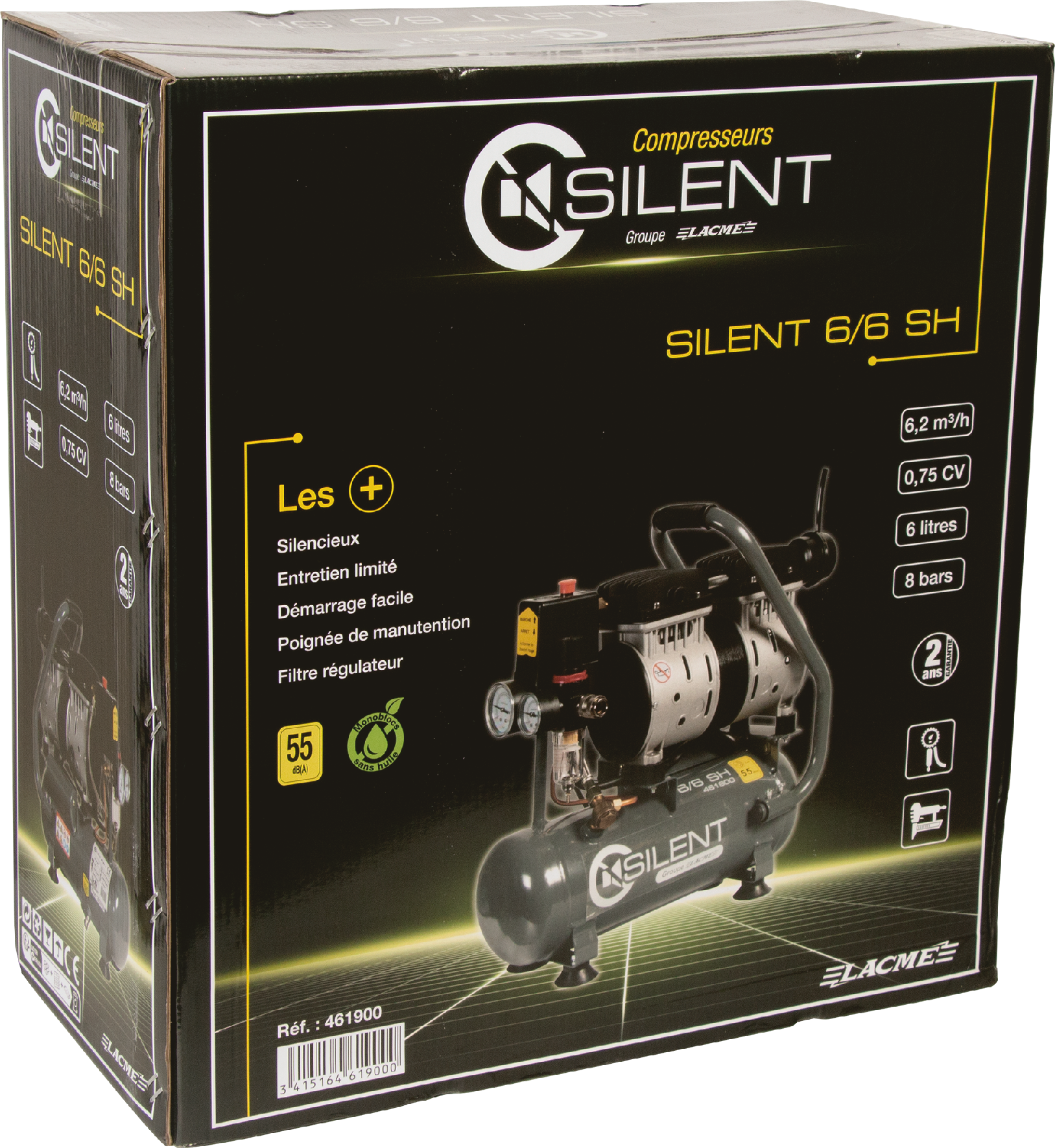 Lacme - Compresseur portatif SILENT 6/6 SH - 6 m³/h monophasé - 6 litres - 8 bar - LACMÉ