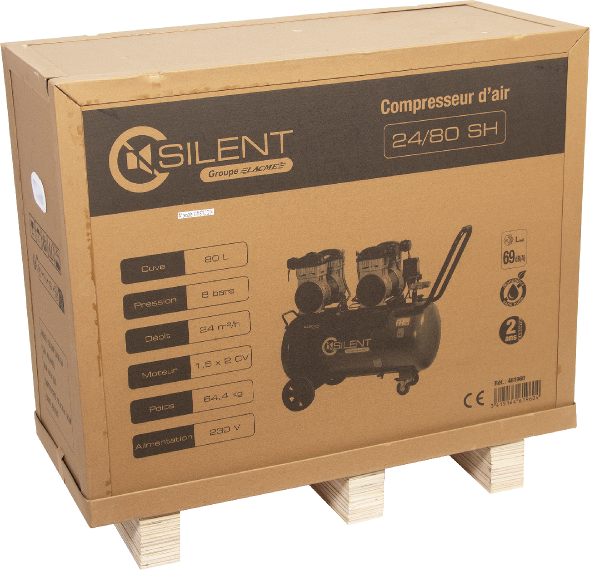 Lacme - Compresseur mobile SILENT 24/80 SH - 24 m³/h monophasé - 80 litres - 8 bar - LACMÉ - Image 3