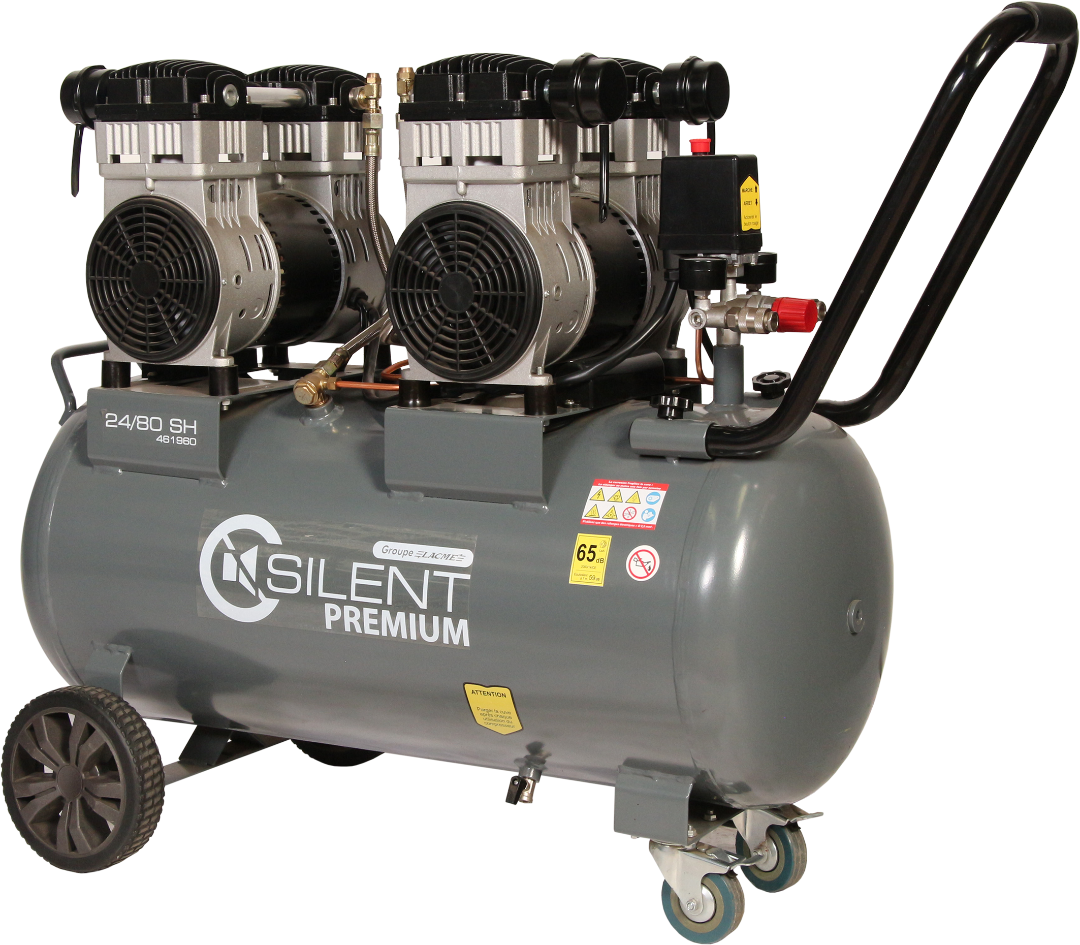 Lacme - Compresseur mobile SILENT 24/80 SH - 24 m³/h monophasé - 80 litres - 8 bar - LACMÉ - Image 1