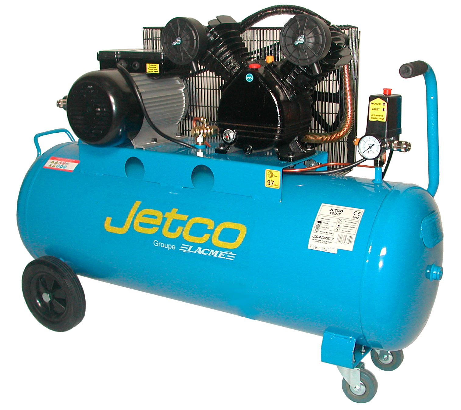 Lacme - Compresseur mobile JETCO 100 - 18 m³/h monophasé - 100 litres - 8 bar - LACMÉ