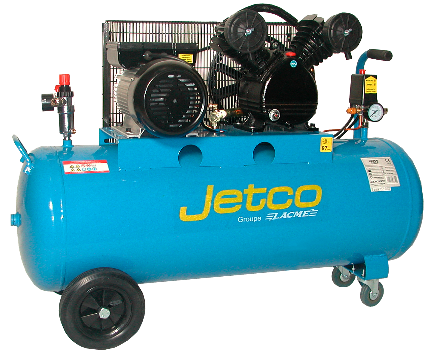 Lacme - Compresseur mobile JETCO 100 - 18 m³/h monophasé - 100 litres - 8 bar - LACMÉ - Image 2