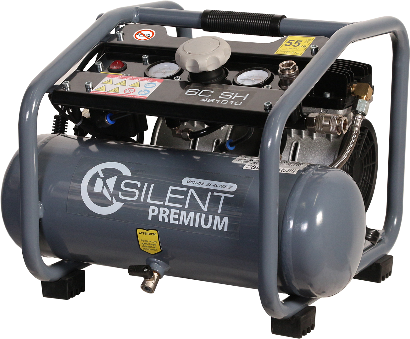 Lacme - Compresseur portatif SILENT 6C SH - 6 m³/h monophasé - 6 litres - 8 bar - LACMÉ