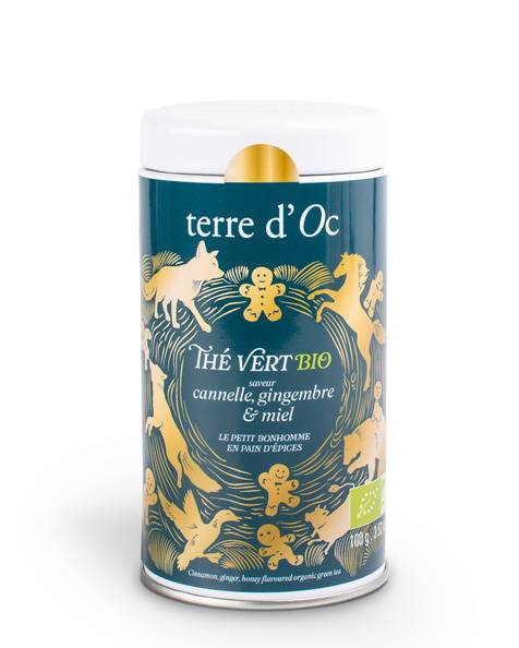 Terre d'Oc - Thé vert BIO gingembre cannelle et miel 100 g - Terre d'Oc