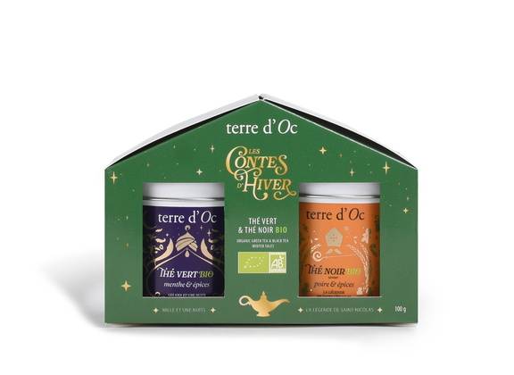 Terre d'Oc - Coffret duo de thés : thé vert menthe et thé noir poire épices (2 x 50 g)  - Terre d'Oc