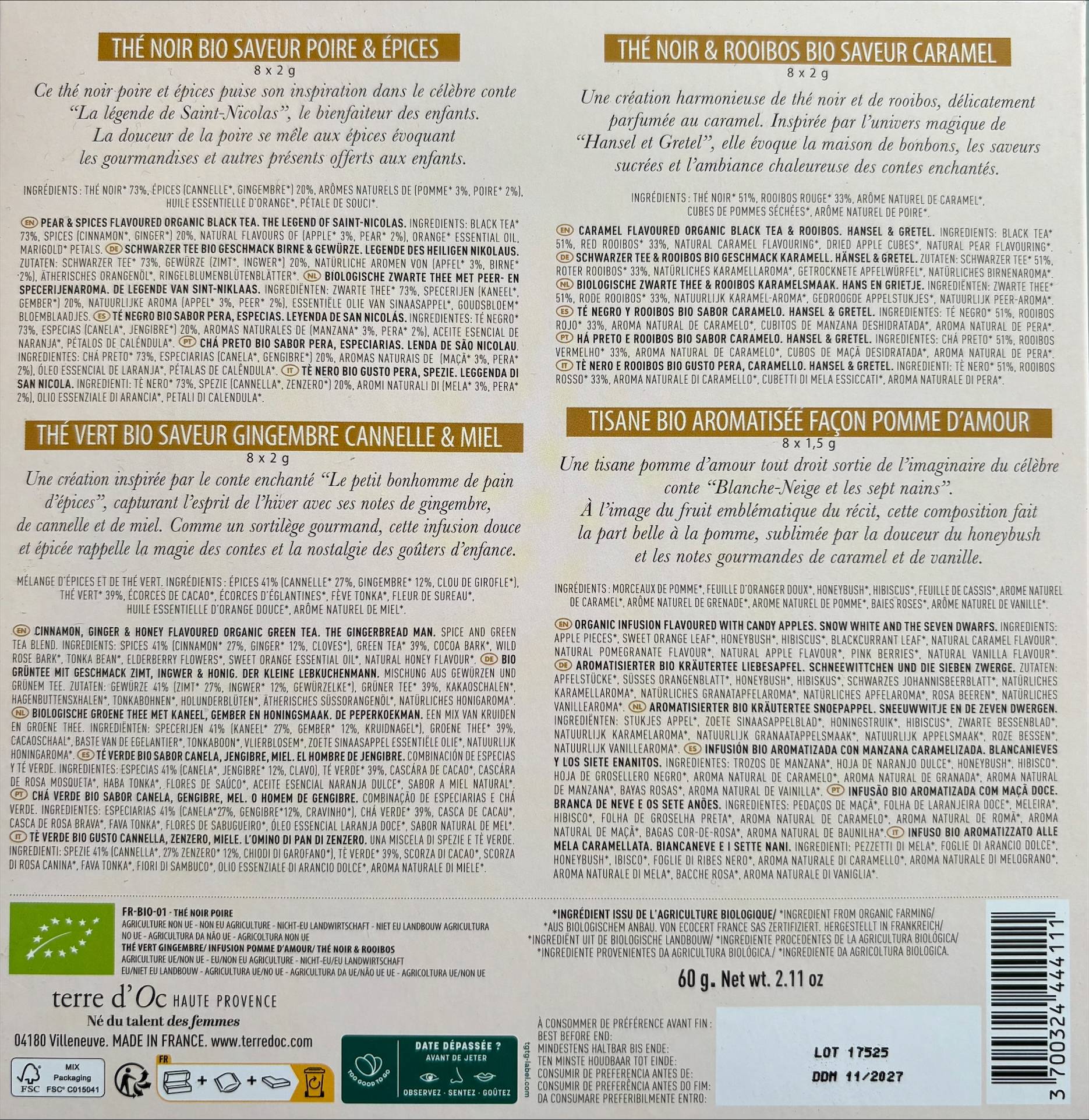 Terre d'Oc - Coffret assortiment de 32 sachets de thés BIO de noël 60 g  - Terre d'Oc - Imagen 3