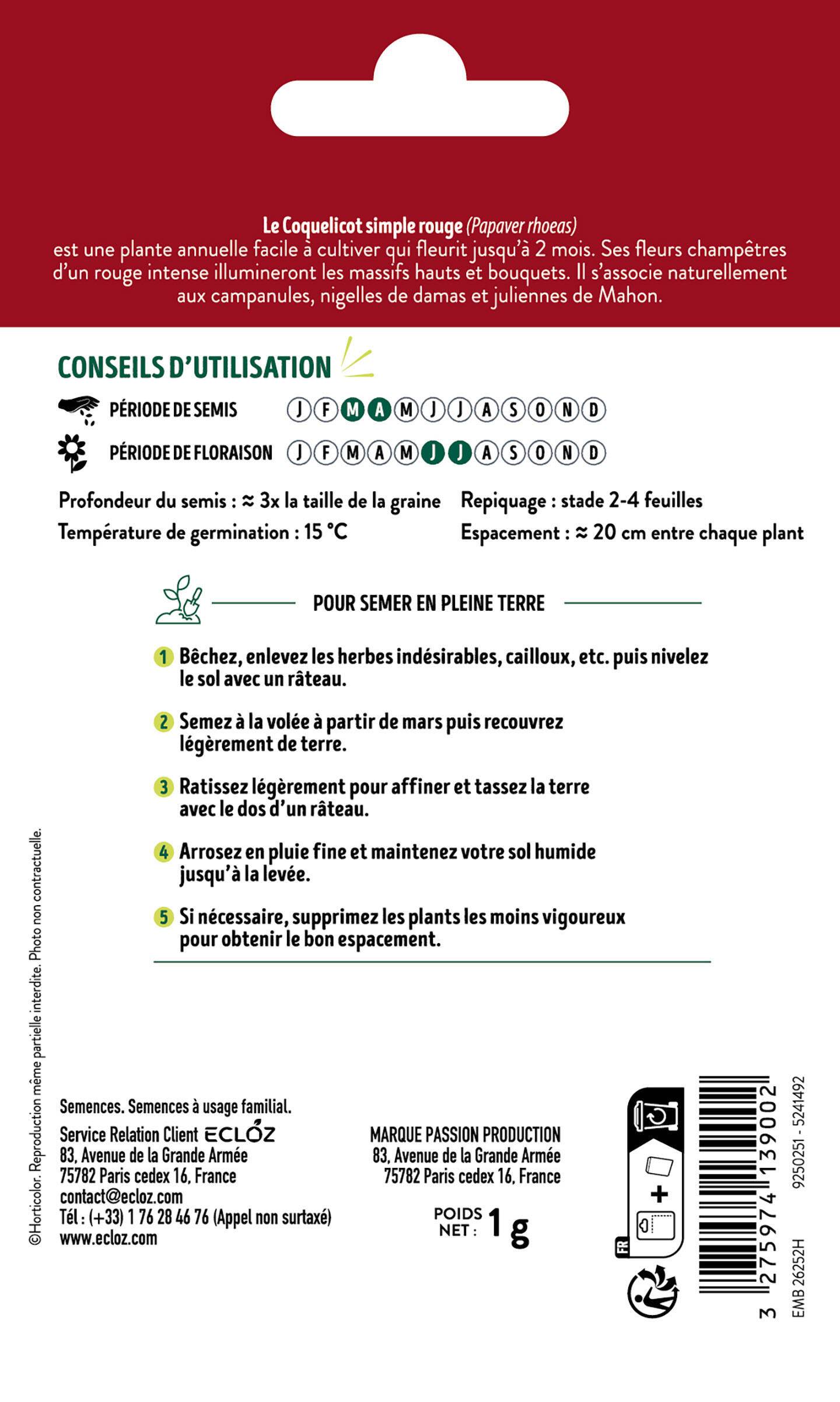 Ecloz - Coquelicot simple rouge graines sachet 1 g - ECLOZ - Image 2