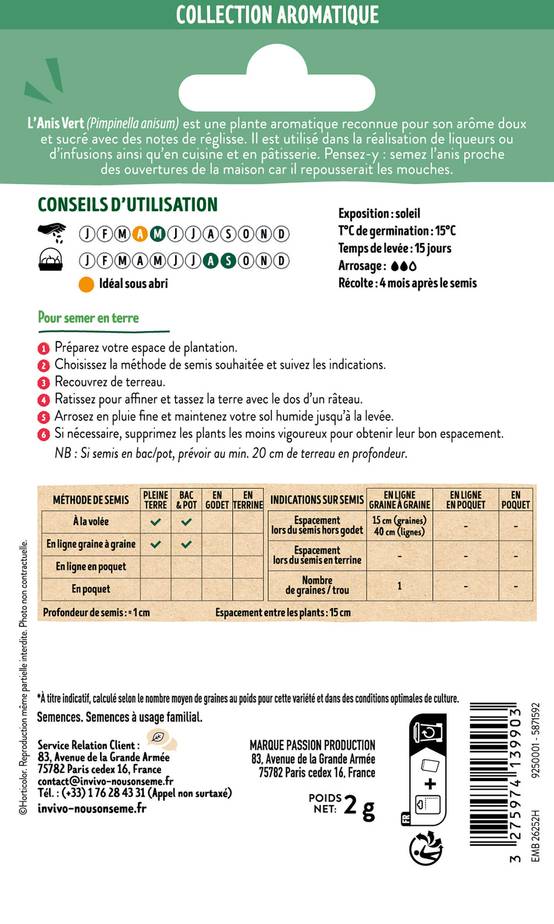 Invivo Nous On Sème - Anis vert graines sachet 2 g - INVIVO Nous on sème - Image 2