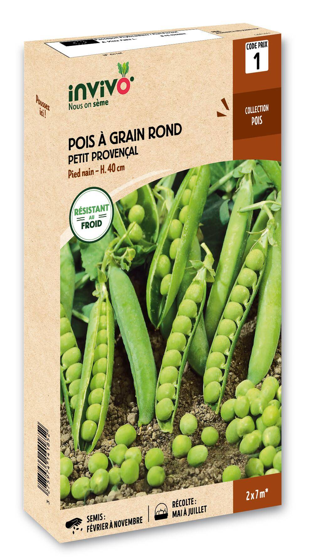 Invivo Nous On Sème - Pois Nain à Grain Rond Petit Provençal boîte de 200g - Série 1 - INVIVO Nous on sème - Image 1
