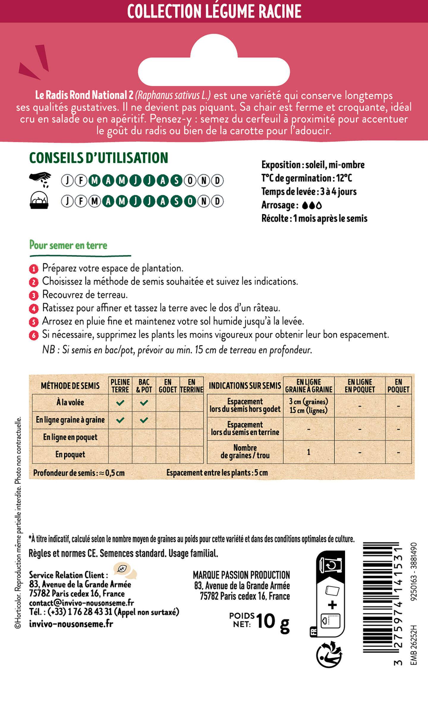 Invivo Nous On Sème - Radis Rond National 2 sachet de 10g - Série 0 - INVIVO Nous on sème - Image 2