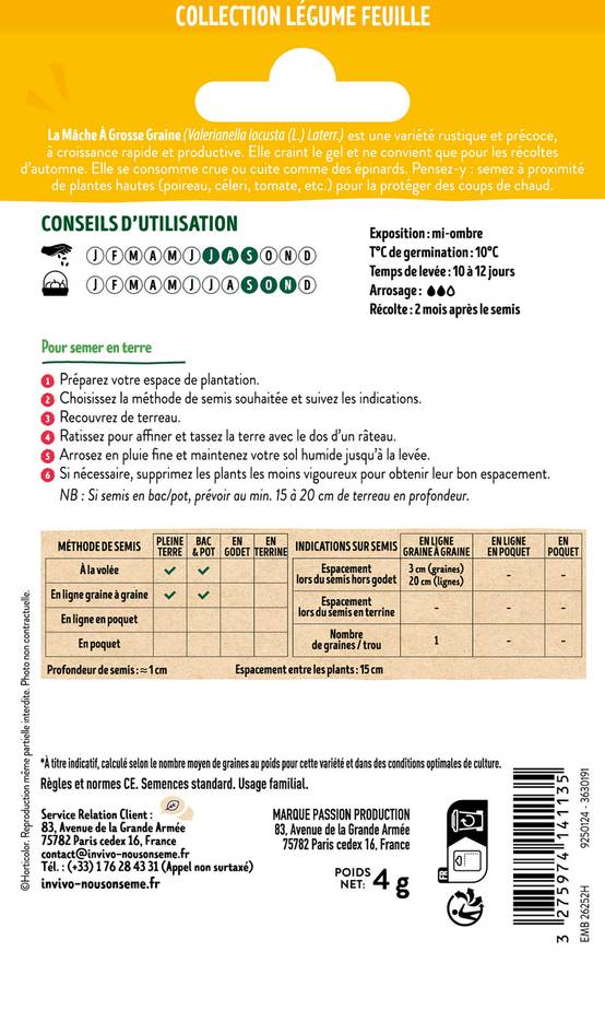 Invivo Nous On Sème - Mache à Grosse Graine sachet de 4g - Série 1 - INVIVO Nous on sème - Image 2