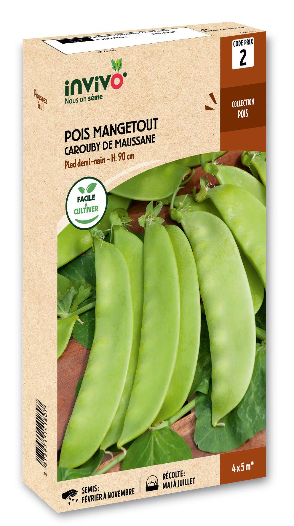 Invivo Nous On Sème - Pois Demi-Nain Mangetout Carouby de Maussane boîte de 200g - Série 2 - INVIVO Nous on sème - Image 1