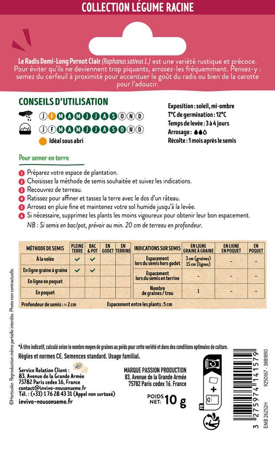 Invivo Nous On Sème - Radis Pernot Clair sachet de 10g - Série 1 - INVIVO Nous on sème - Image 2