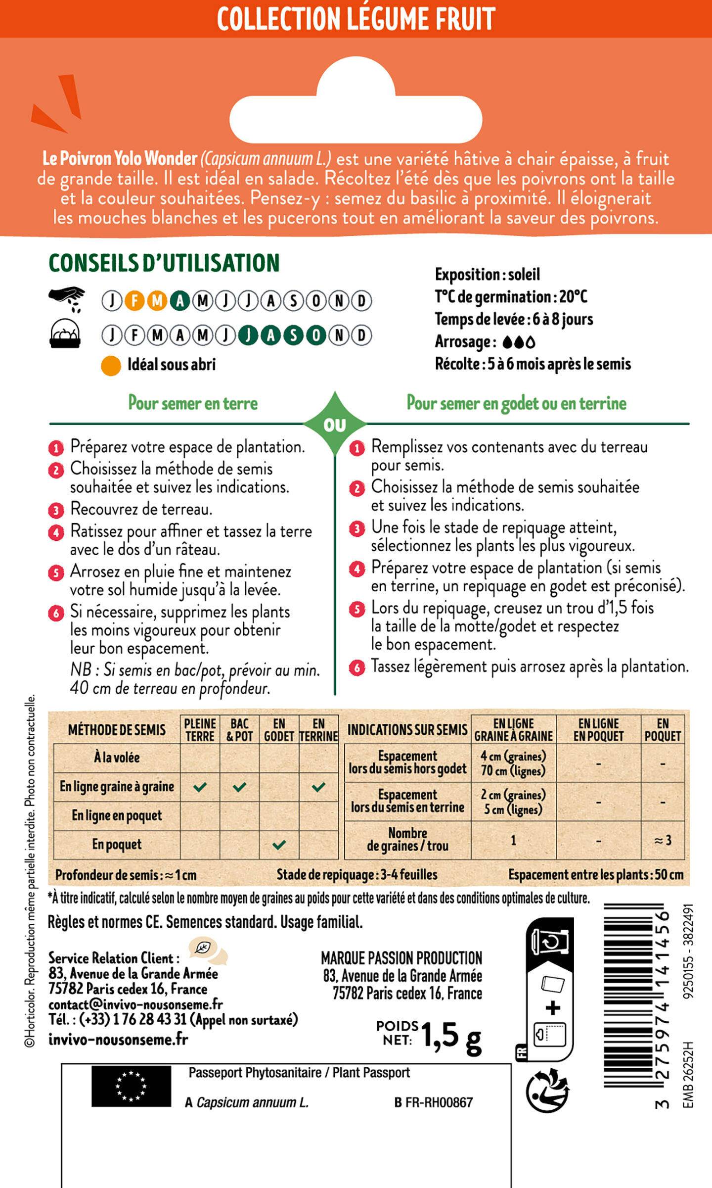 Invivo Nous On Sème - Poivron Yolo Wonder sachet de 1,5g - Série 1 - INVIVO Nous on sème - Image 2