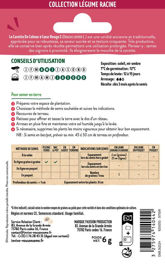 Invivo Nous On Sème - Carotte de Colmar à Cœur Rouge 2 sachet de 6g - Série 1 - INVIVO Nous on sème - Image 2