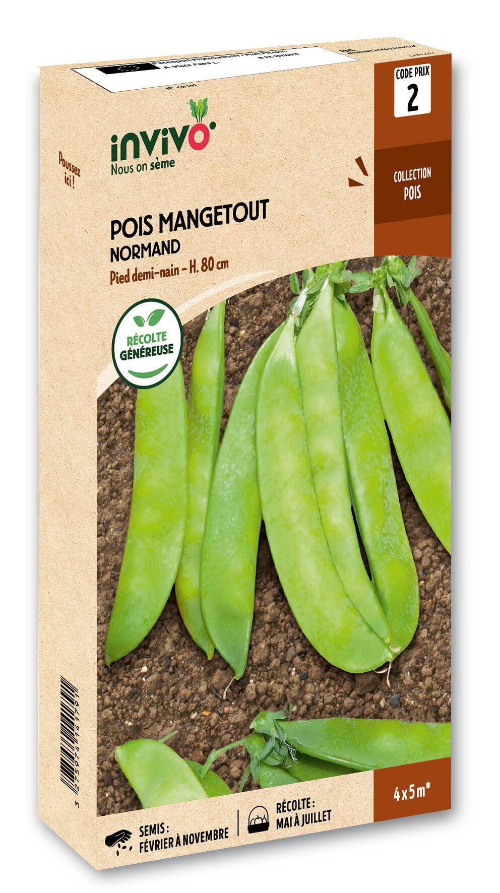 Invivo Nous On Sème - Pois Demi-Nain Mangetout Normand boîte de 200g - Série 2 - INVIVO Nous on sème