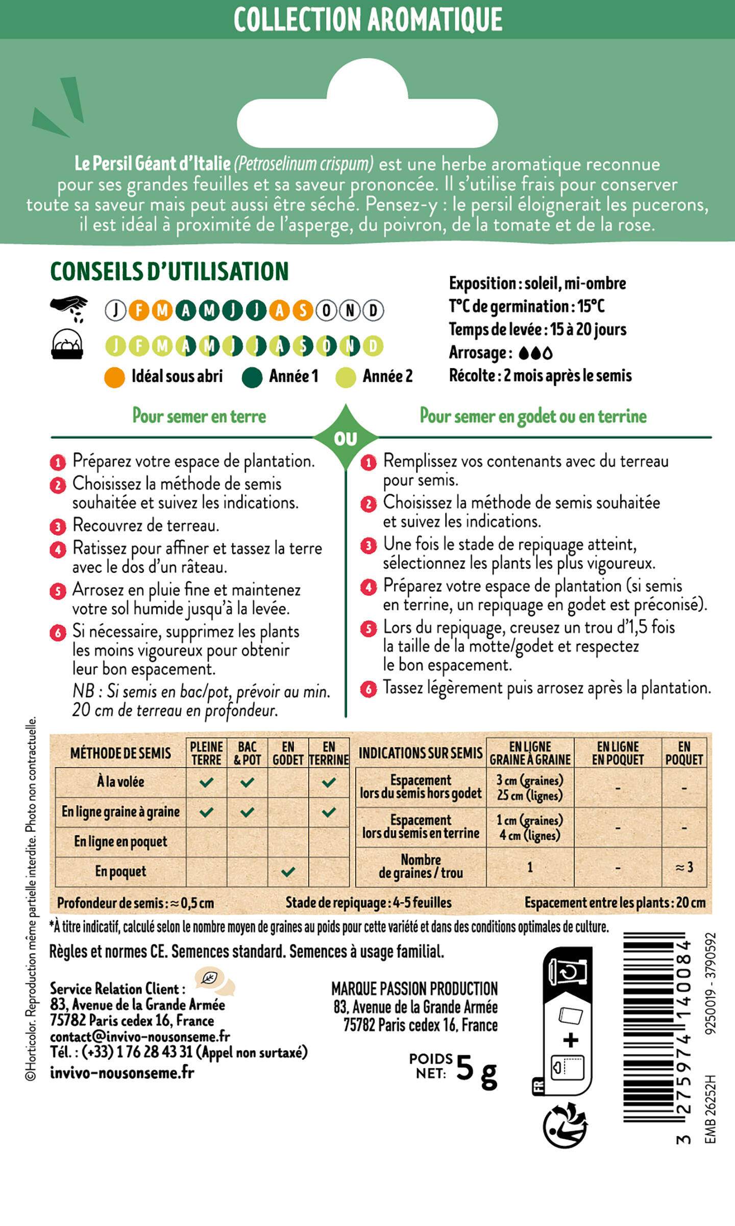 Invivo Nous On Sème - Persil à feuilles géant d'Italie (Gigante Italia) graines sachet  5 g- INVIVO Nous on sème - Image 2
