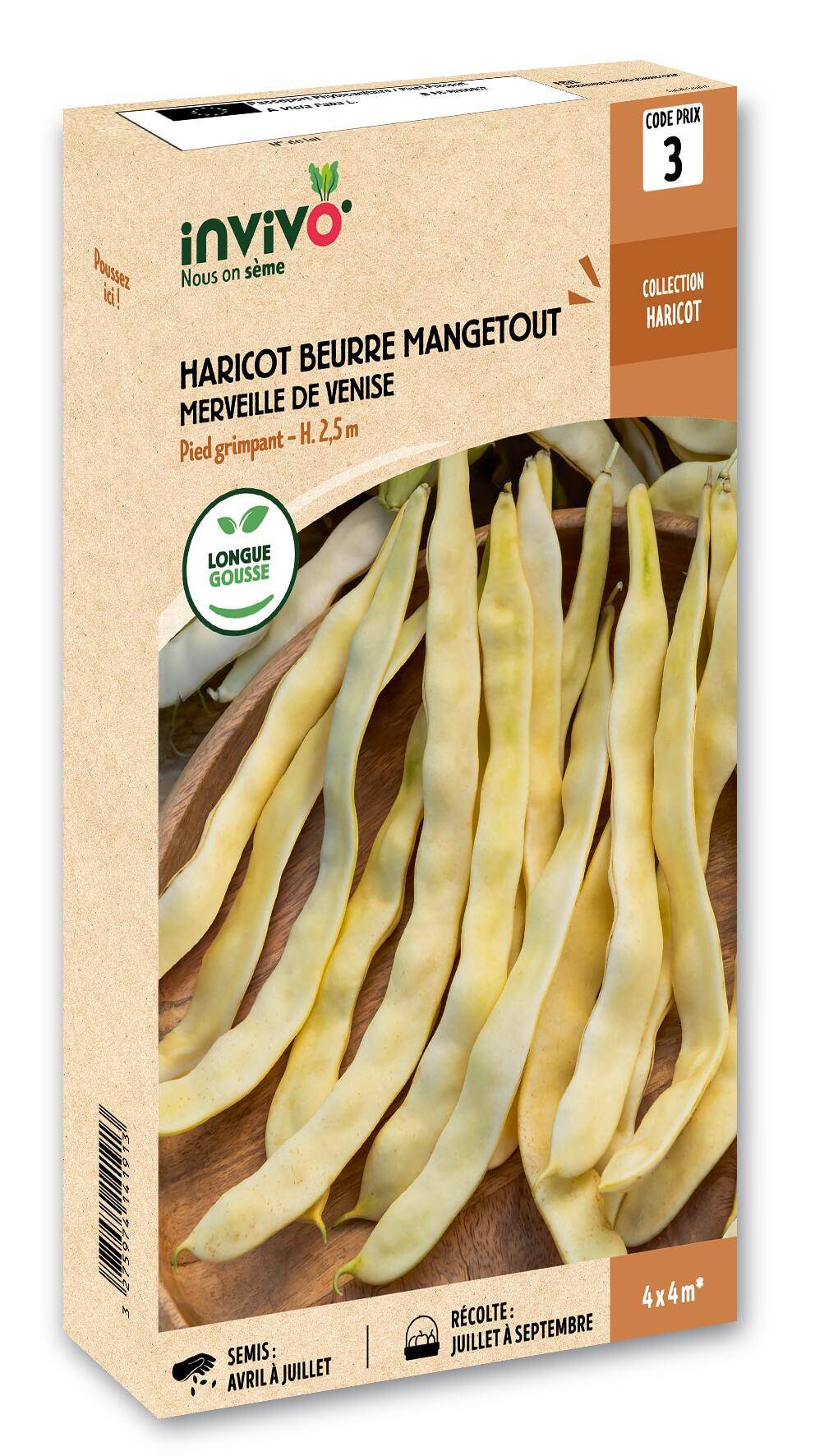 Invivo Nous On Sème - Haricot Grimpant Beurre Mangetout Merveille de Venise boîte de 200g - Série 3 - INVIVO Nous on sème