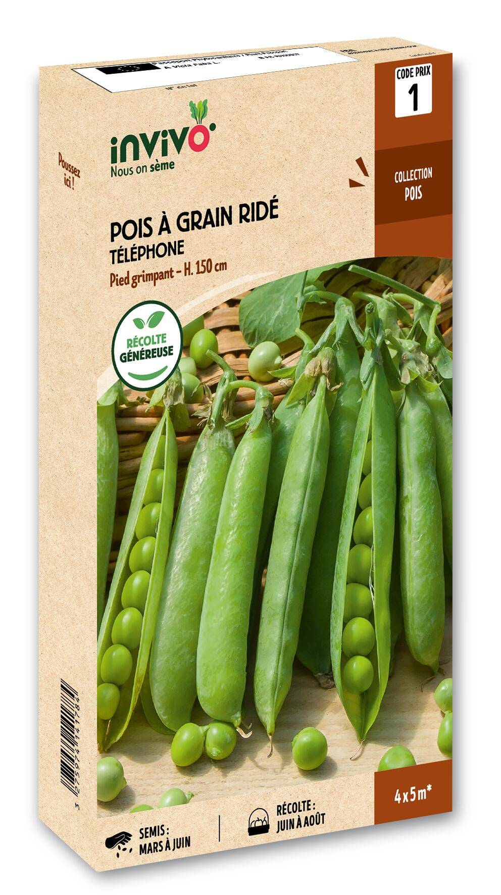 Invivo Nous On Sème - Pois Grimpant à Grain Ridé Téléphone boîte de 200g - Série 1 - INVIVO Nous on sème
