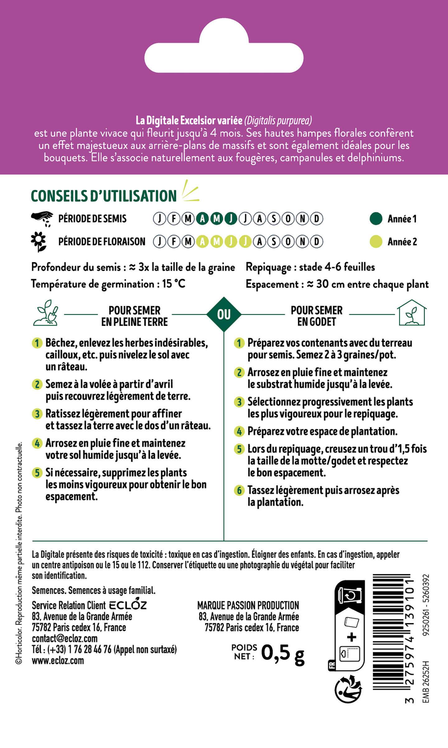 Ecloz - Digitale Excelsior variée graines sachet 0,5 g - ECLOZ - Image 2