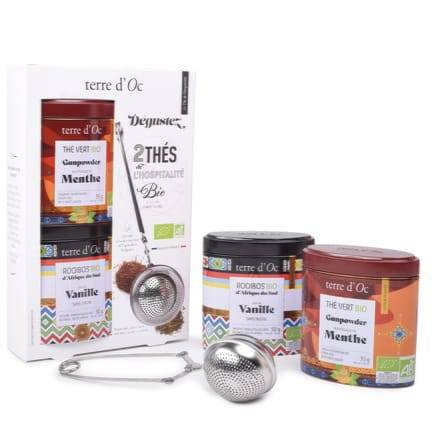 Terre d'Oc - Coffret thé vert BIO menthe 35 g et rooibos BIO vanille 50 g avec cuillère filtre - Terre d'Oc - Imagen 1