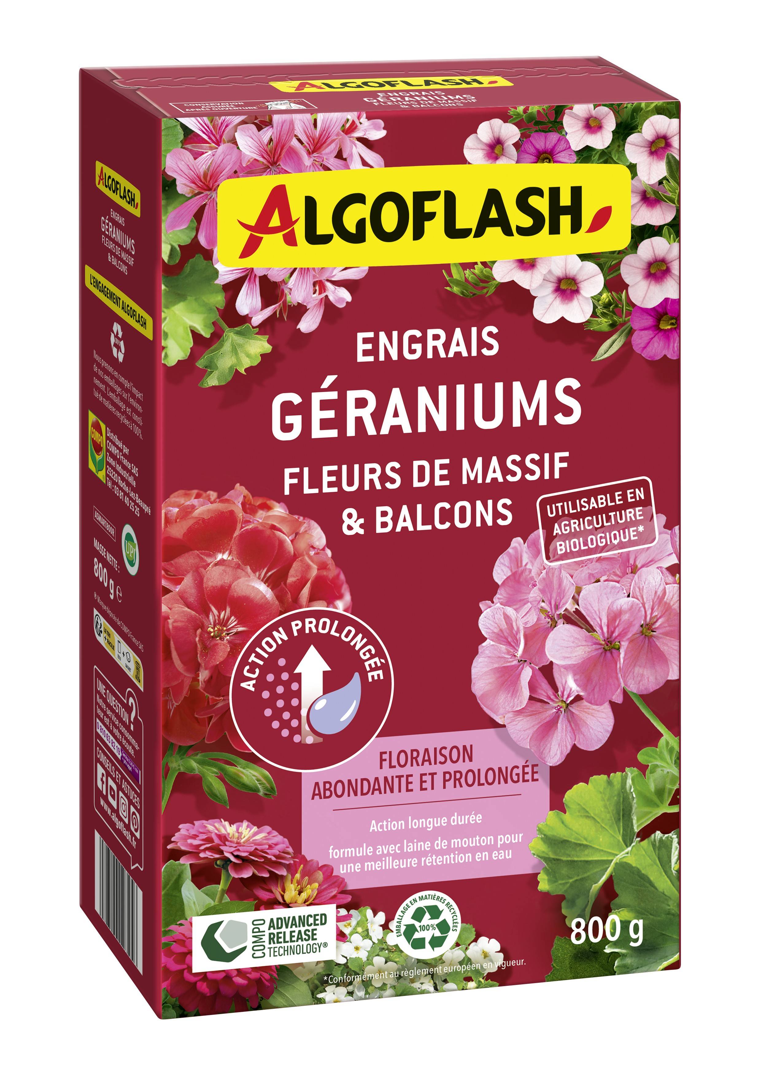 Algoflash - Engrais Géraniums et Plantes Fleuries UAB 800 g - Algoflash