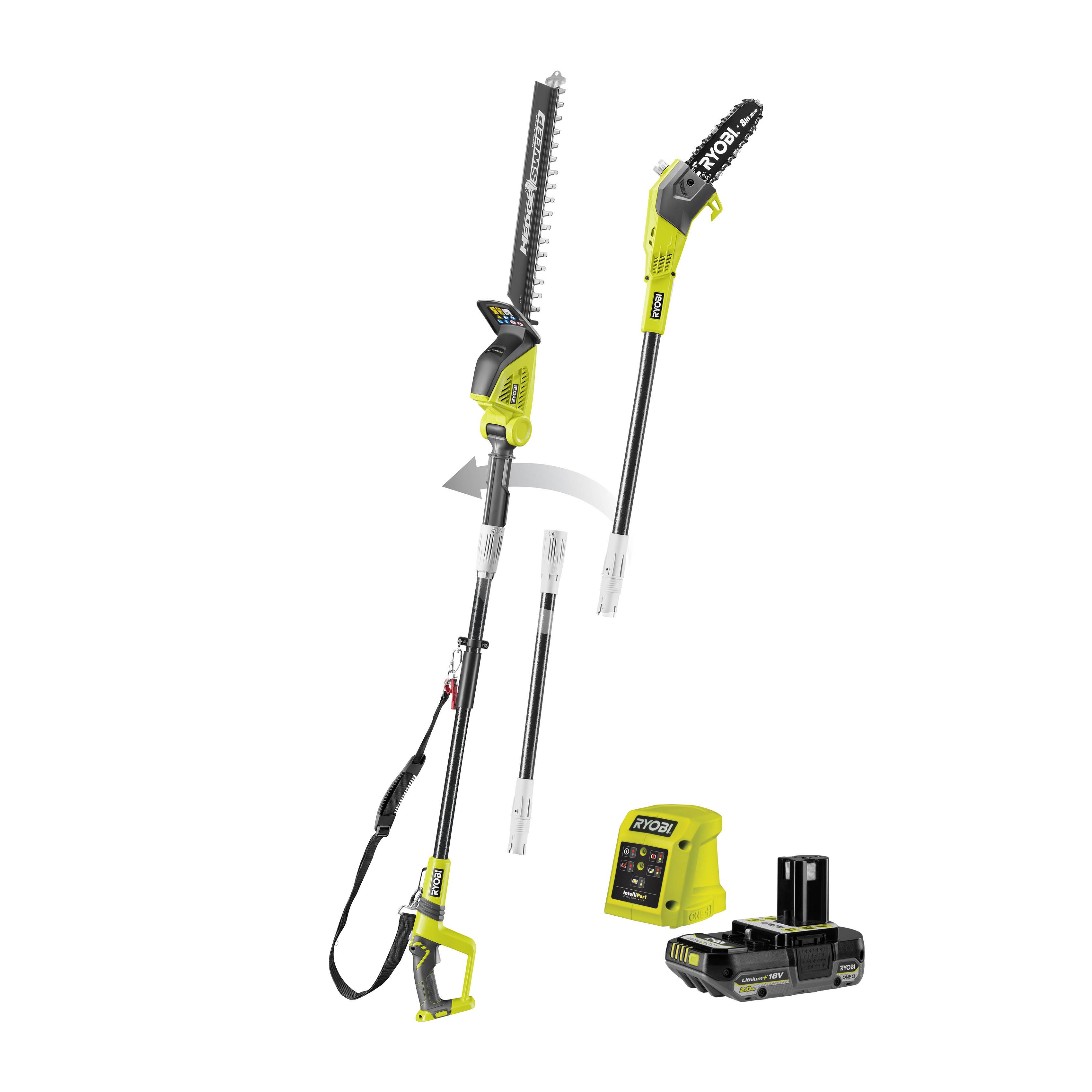 Ryobi - Combo 2-en-1 : Élagueur 20 cm + Taille-haies sur perche 45 cm 18V ONE+