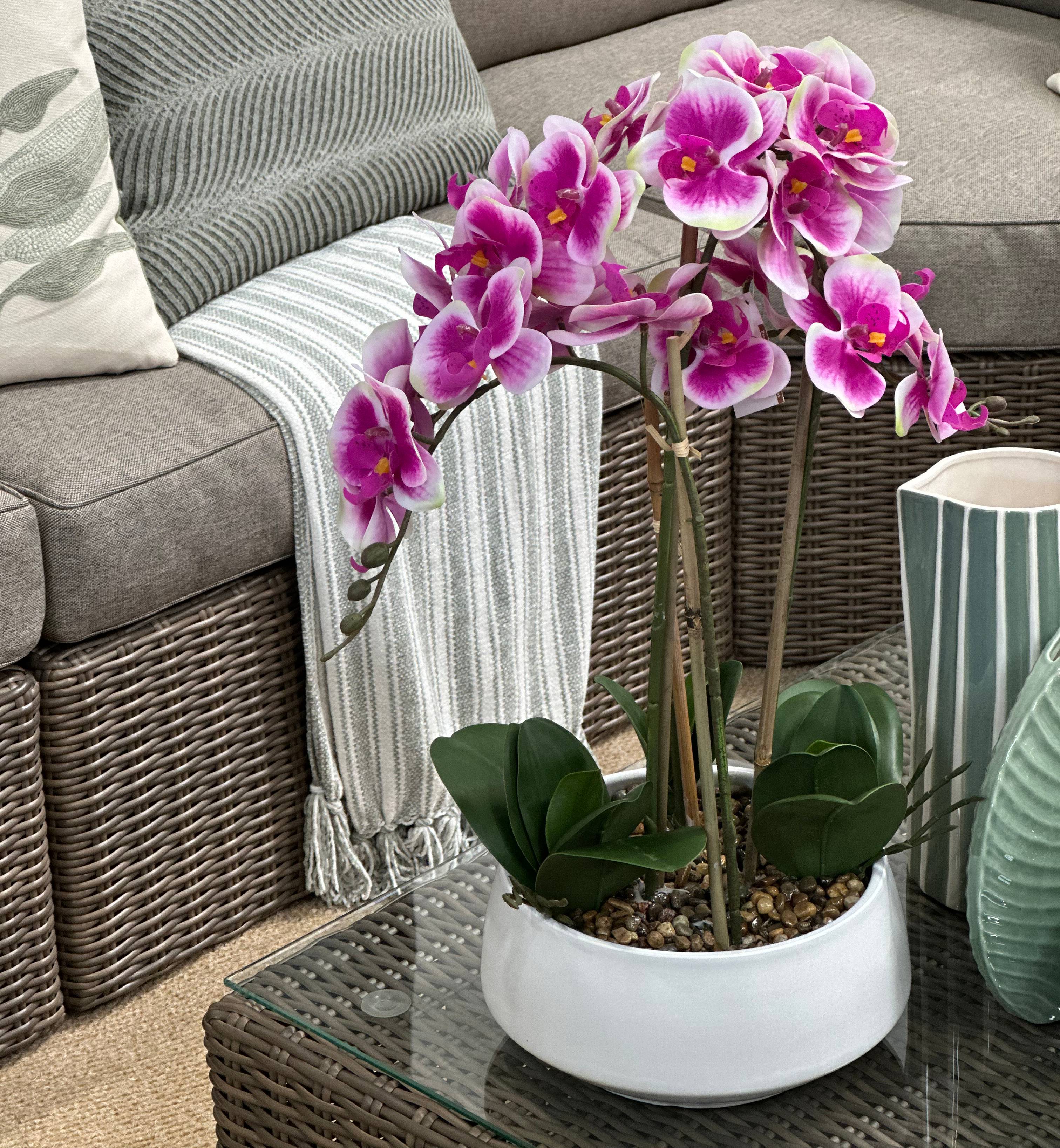 Ecloz - Orquídea phalaenopsis artificial en maceta - 4 tallos - corazón rosa magenta - H. 55 cm - ECLOZ - Imagen 2
