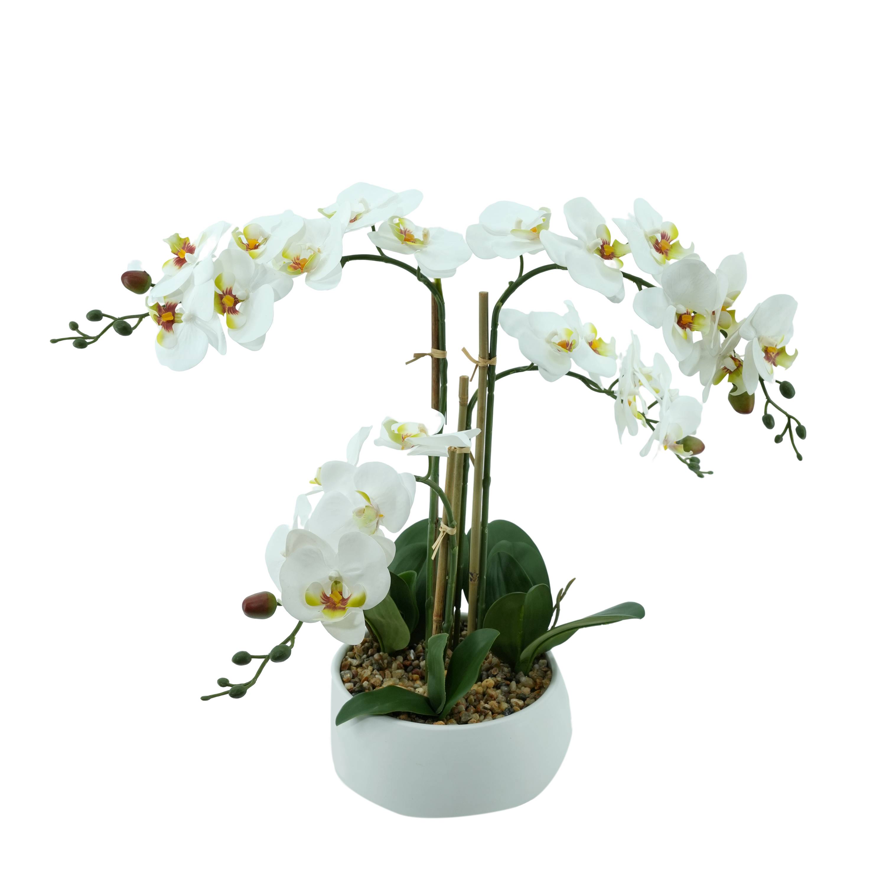 Ecloz - Orquídea phalaenopsis artificial en maceta - 4 tallos - blanca - H. 53 cm - ECLOZ - Imagen 1