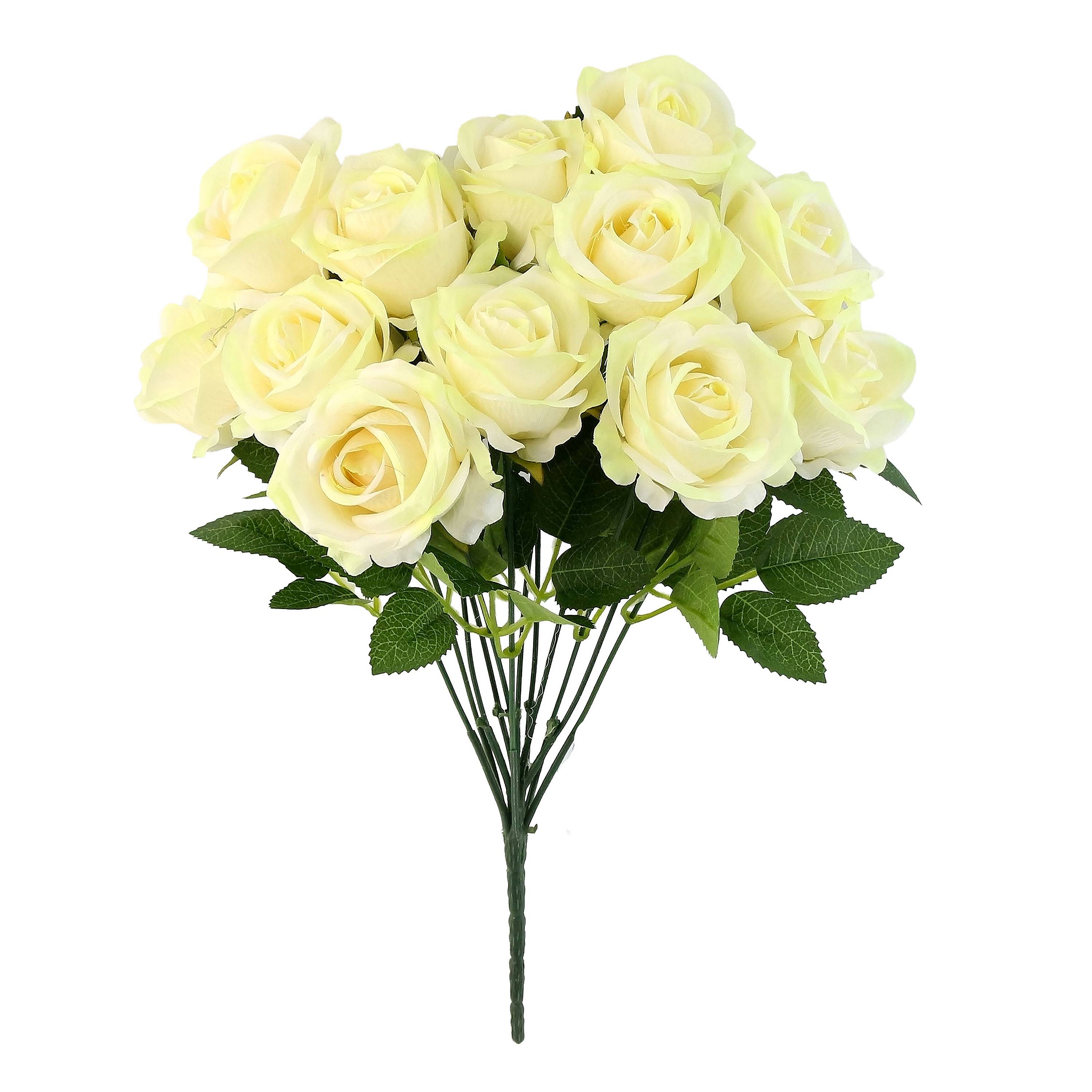 Ecloz - Ramo artificial de rosas amarillo pálido - H. 39 cm - ECLOZ