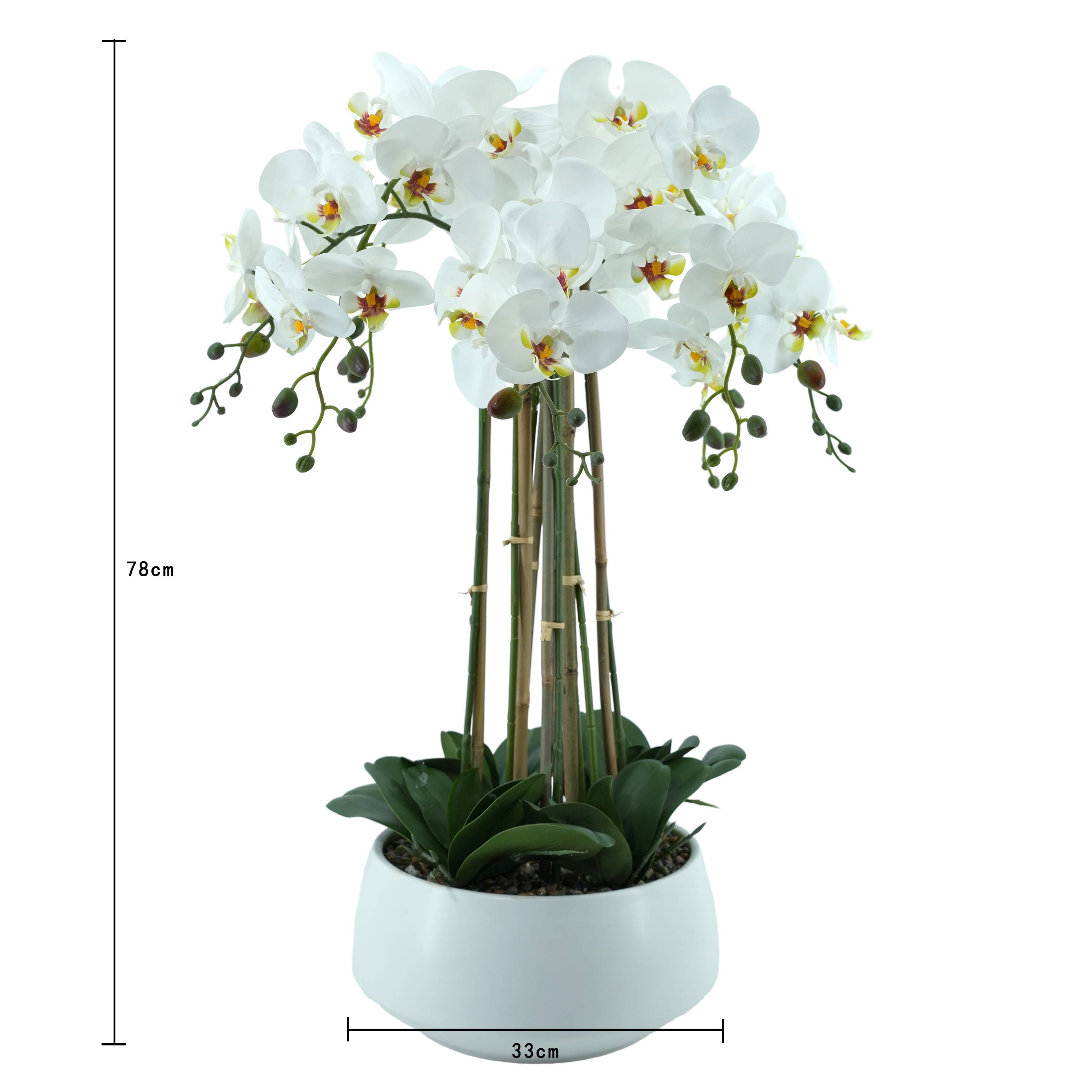 Ecloz - Orquídea phalaenopsis artificial en maceta - 8 tallos - blanca - H. 78 cm - ECLOZ - Imagen 2