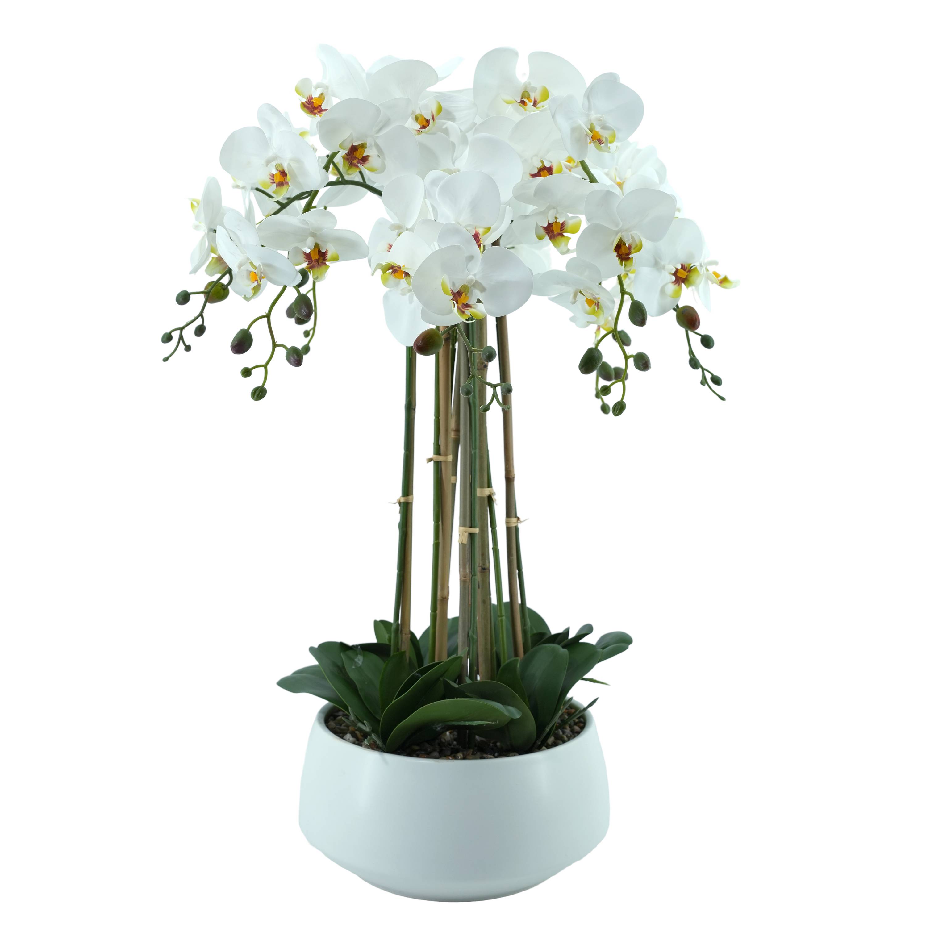 Ecloz - Orquídea phalaenopsis artificial en maceta - 8 tallos - blanca - H. 78 cm - ECLOZ
