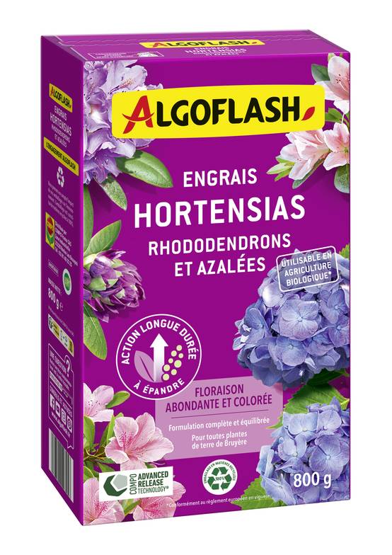 Algoflash - Engrais Hortensias, Rhododendrons, Azalées UAB 800 g - Algoflash