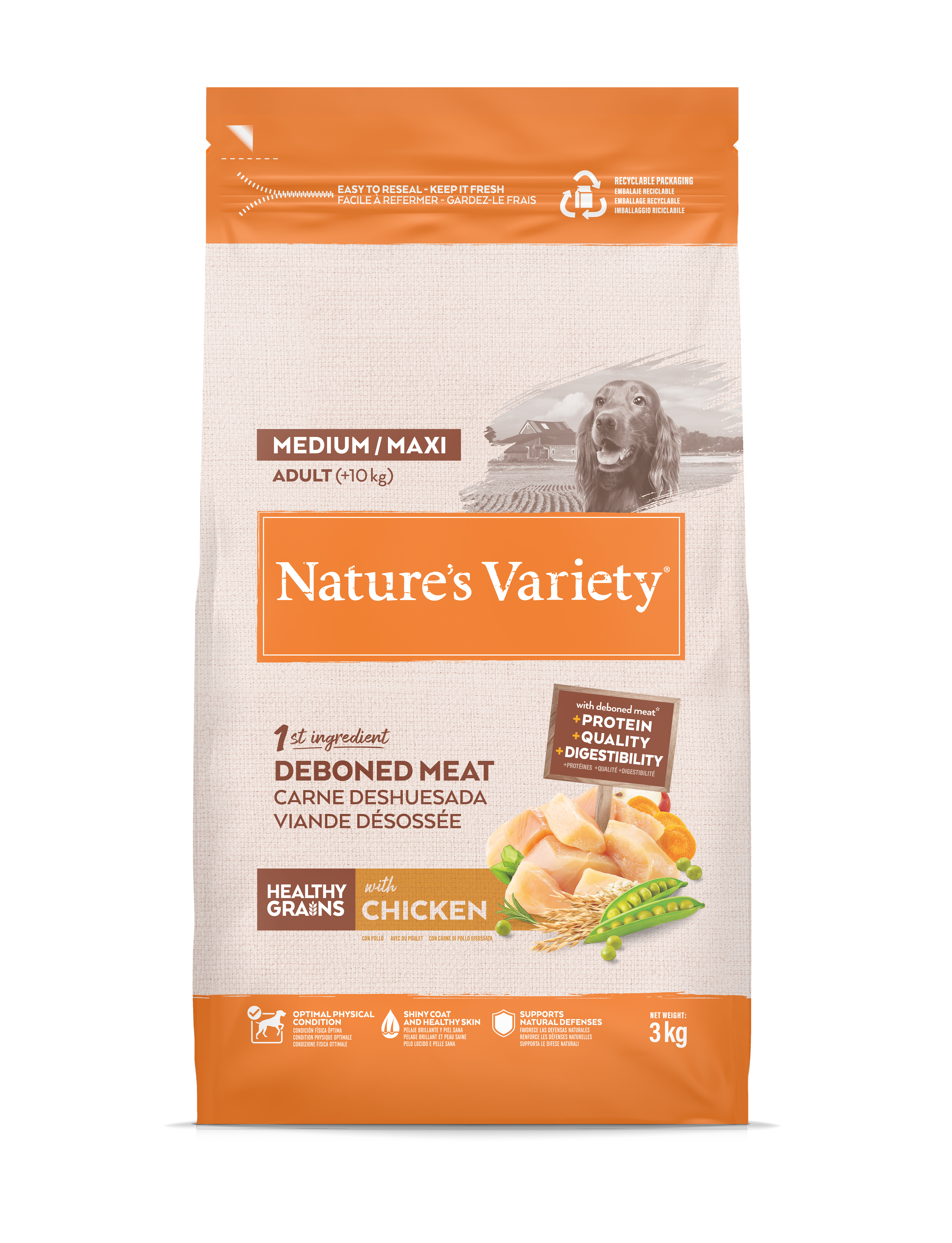 Croquetas para perro adulto con cereales saludables medium maxi pollo 3 kg - Nature's Variety - Imagen 1