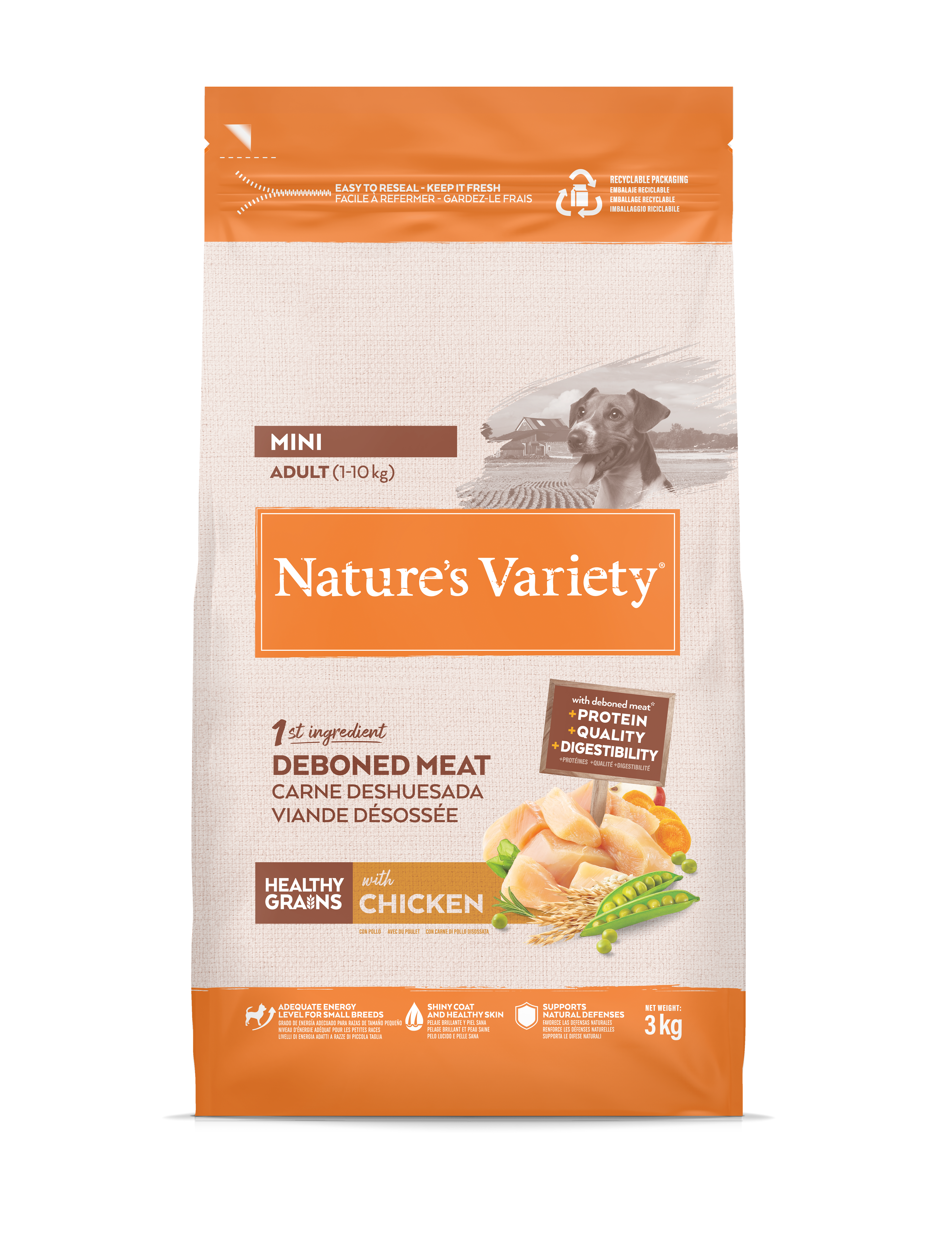 Croquetas para perro adulto con cereales saludables mini pollo 3 kg - Nature's Variety - Imagen 1