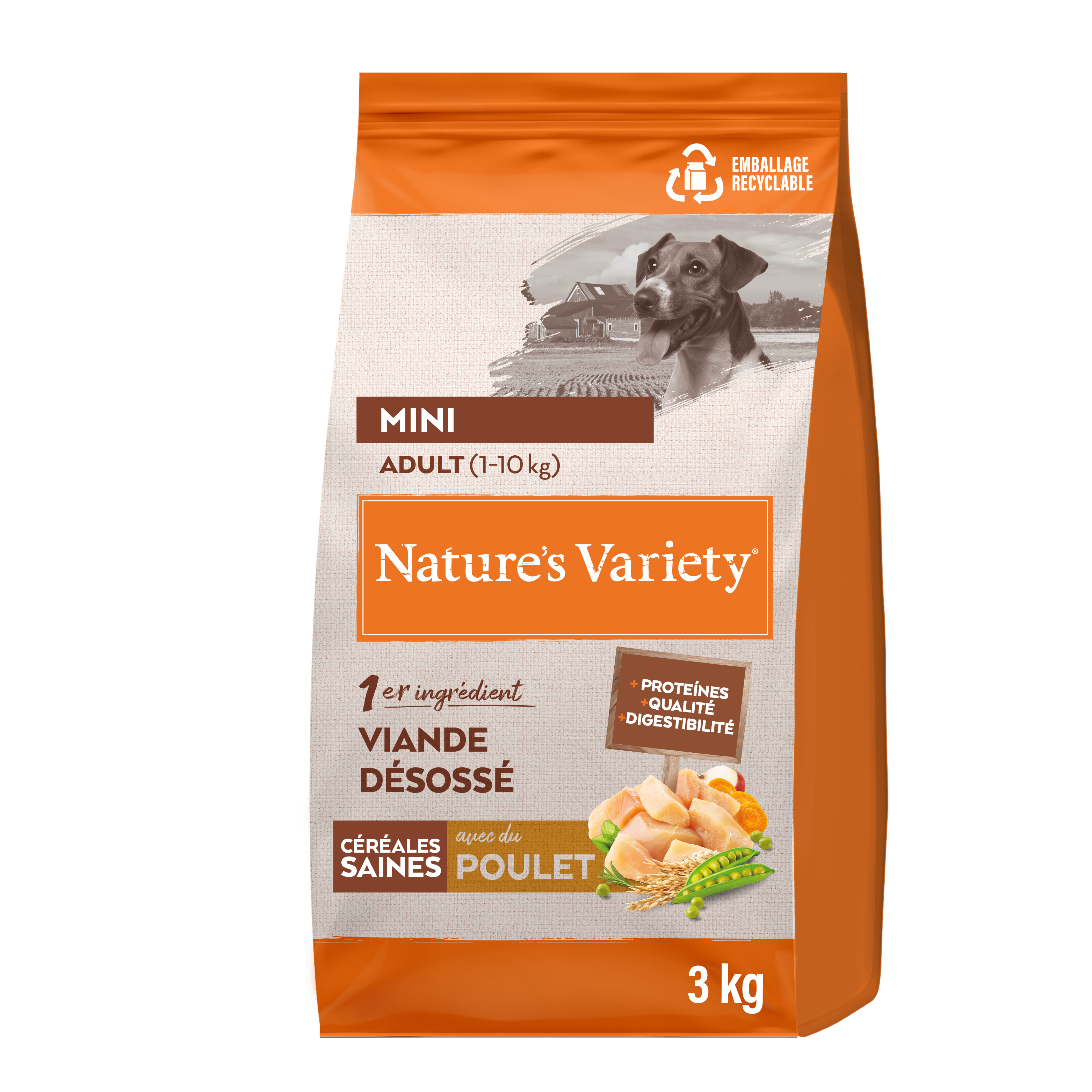 Croquetas para perro adulto con cereales saludables mini pollo 3 kg - Nature's Variety - Imagen 3