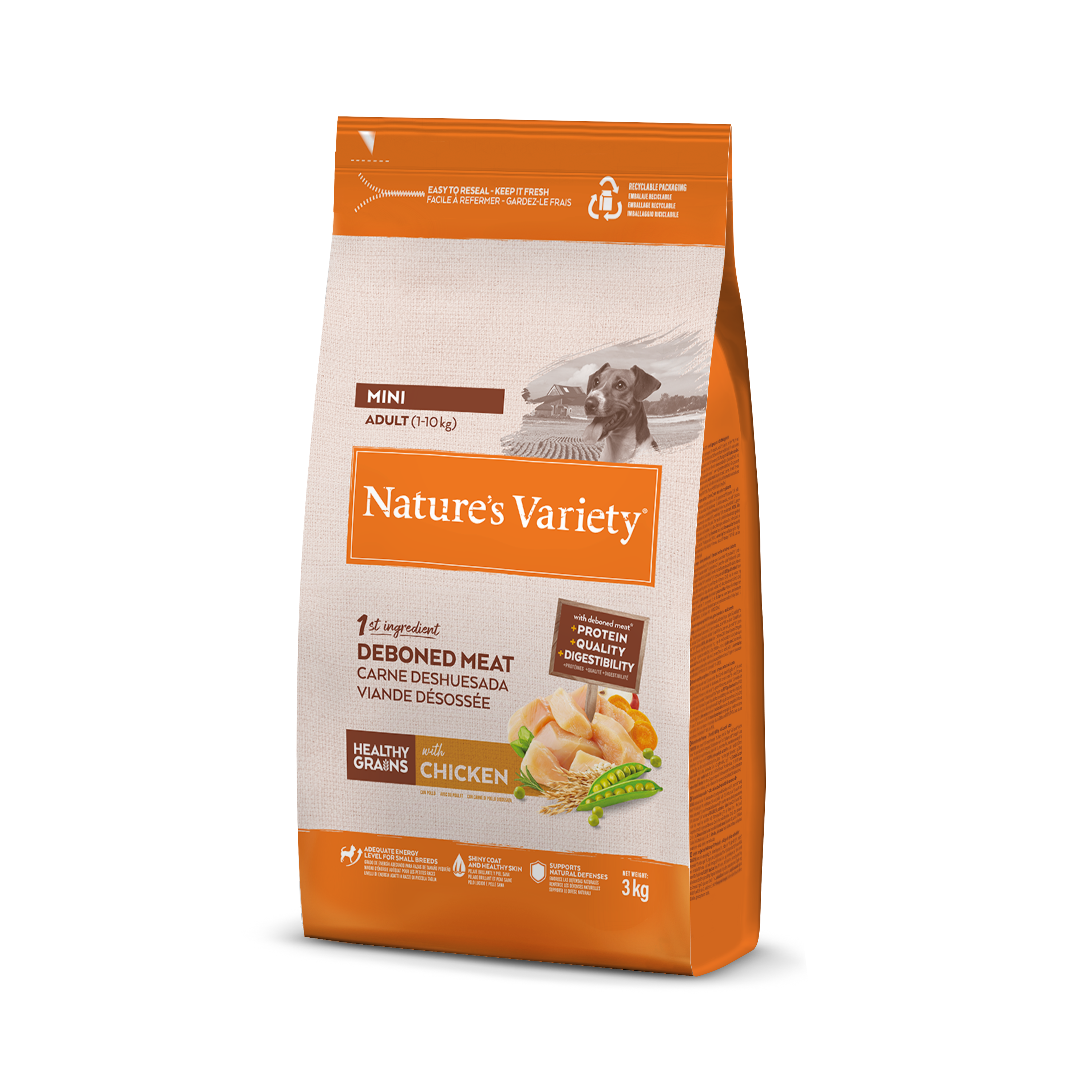 Croquetas para perro adulto con cereales saludables mini pollo 3 kg - Nature's Variety - Imagen 2