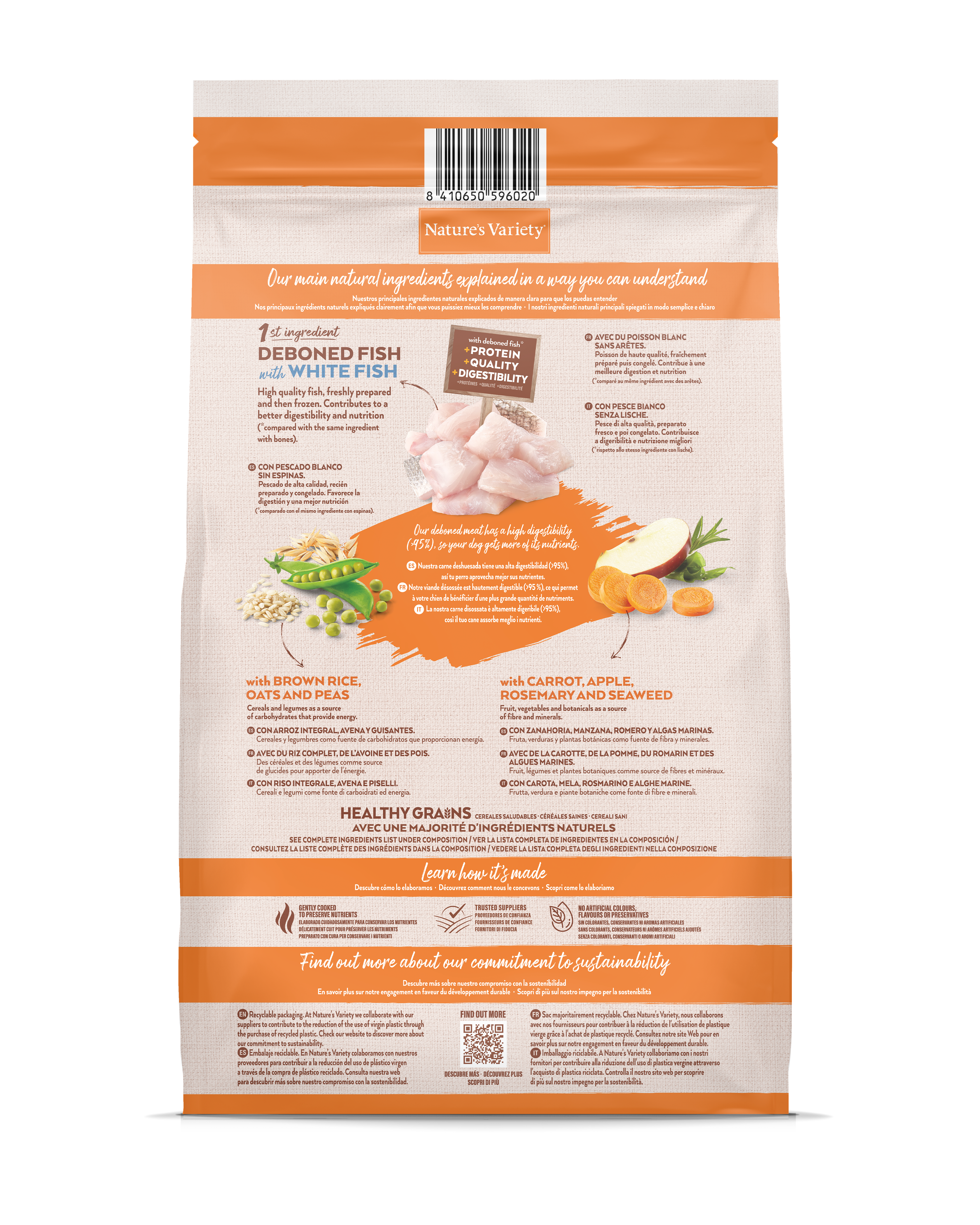 Croquetas para perro adulto con cereales saludables medium maxi pescado blanco 10 kg - Nature's Variety - Imagen 4