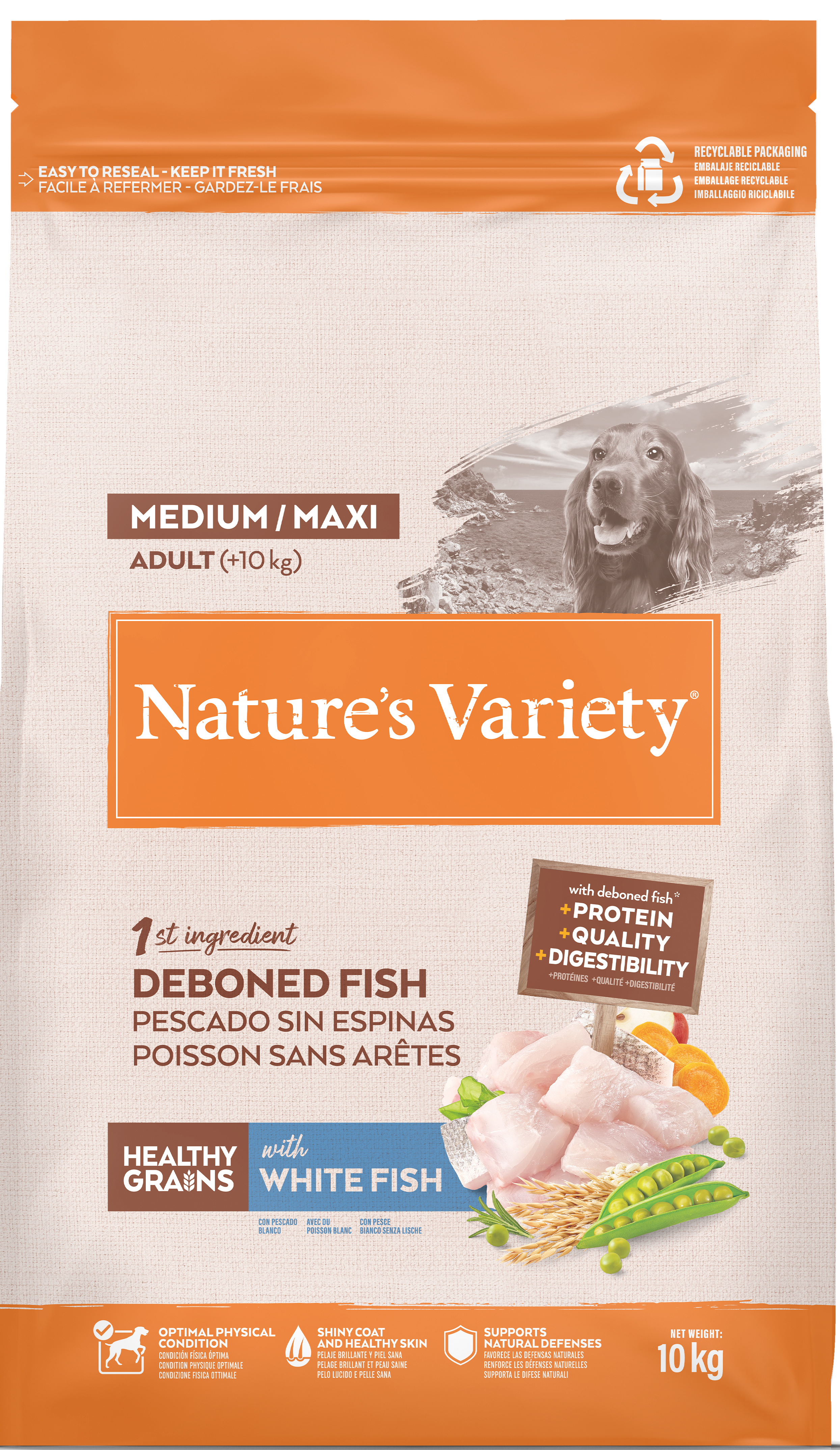 Croquetas para perro adulto con cereales saludables medium maxi pescado blanco 10 kg - Nature's Variety - Imagen 3