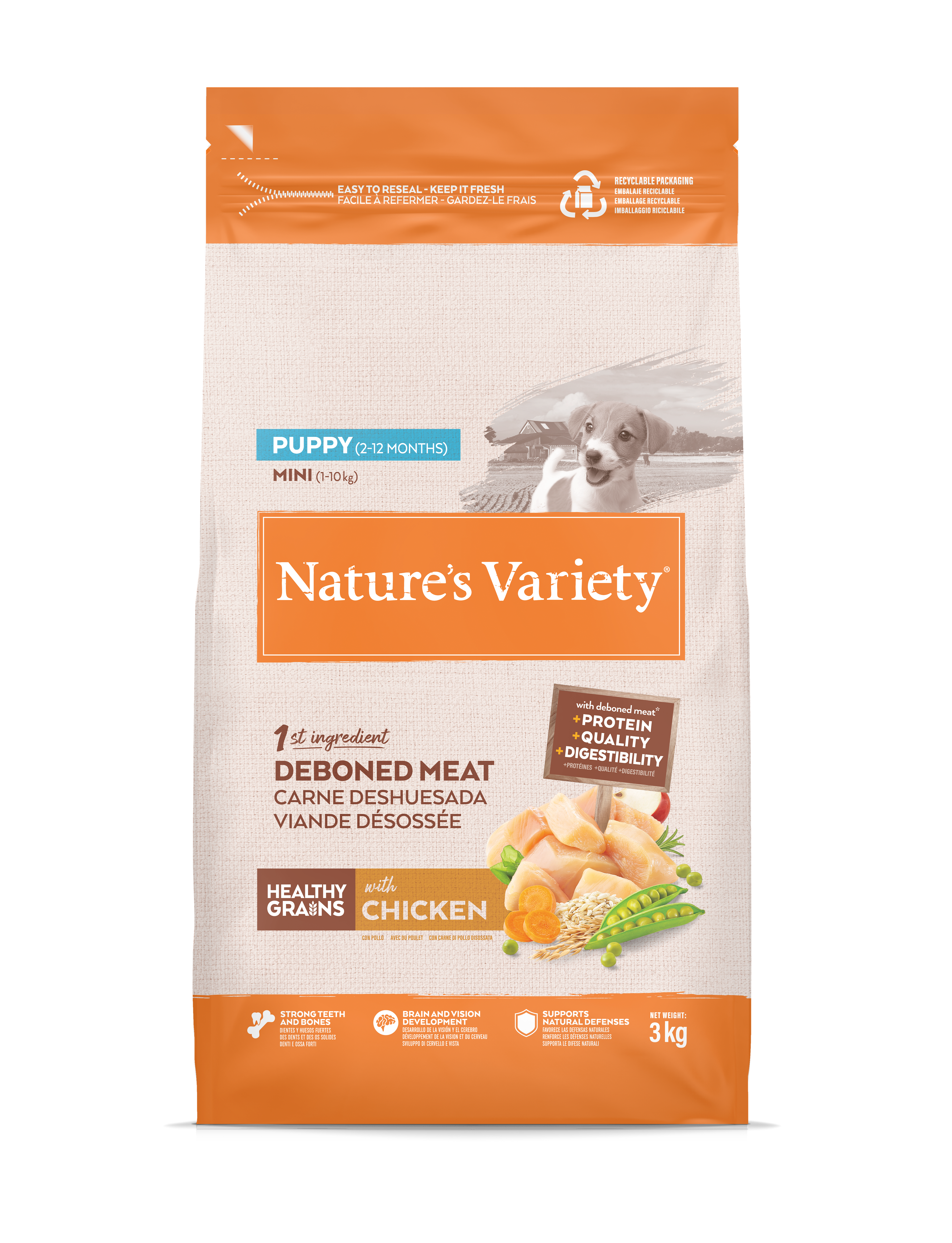 Croquetas para cachorro con cereales saludables mini pollo 3 kg - Nature's Variety - Imagen 1