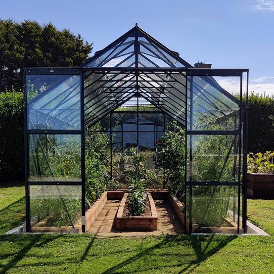 LAMS - Serre de jardin verre trempé aluminium vert 14,4 m² Laurus avec embase - Lams - Image 1