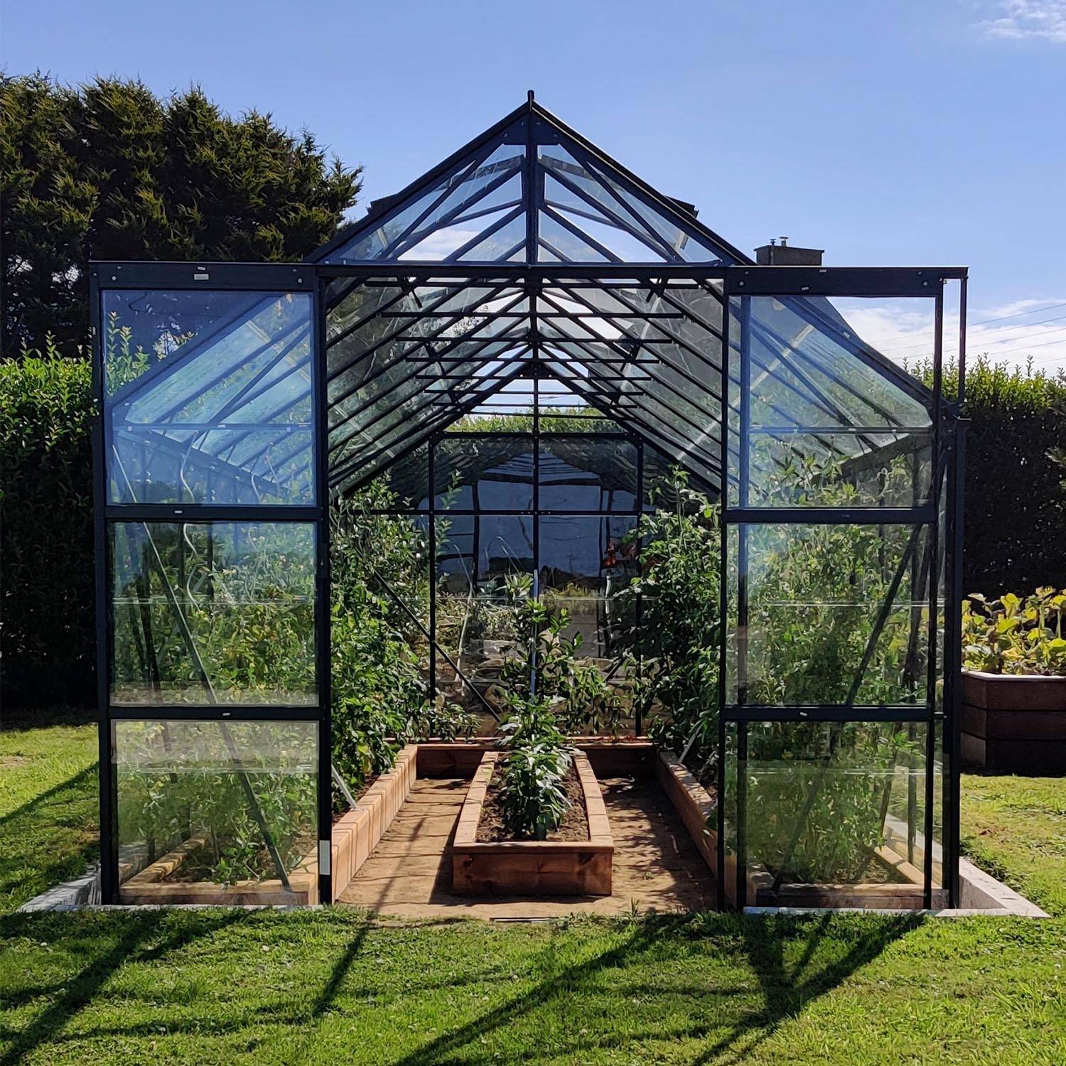 LAMS - Serre de jardin verre trempé aluminium vert 14,4 m² Laurus avec embase - Lams - Image 1