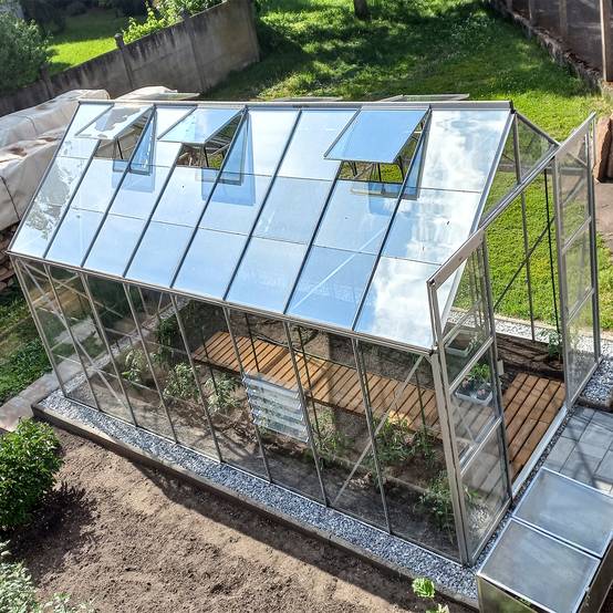 LAMS - Serre de jardin verre trempé aluminium brut 12,9 m² Laurus avec embase - Lams - Image 3