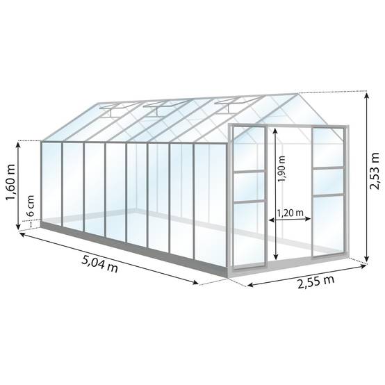 LAMS - Serre de jardin verre trempé aluminium brut 12,9 m² Laurus avec embase - Lams - Image 2