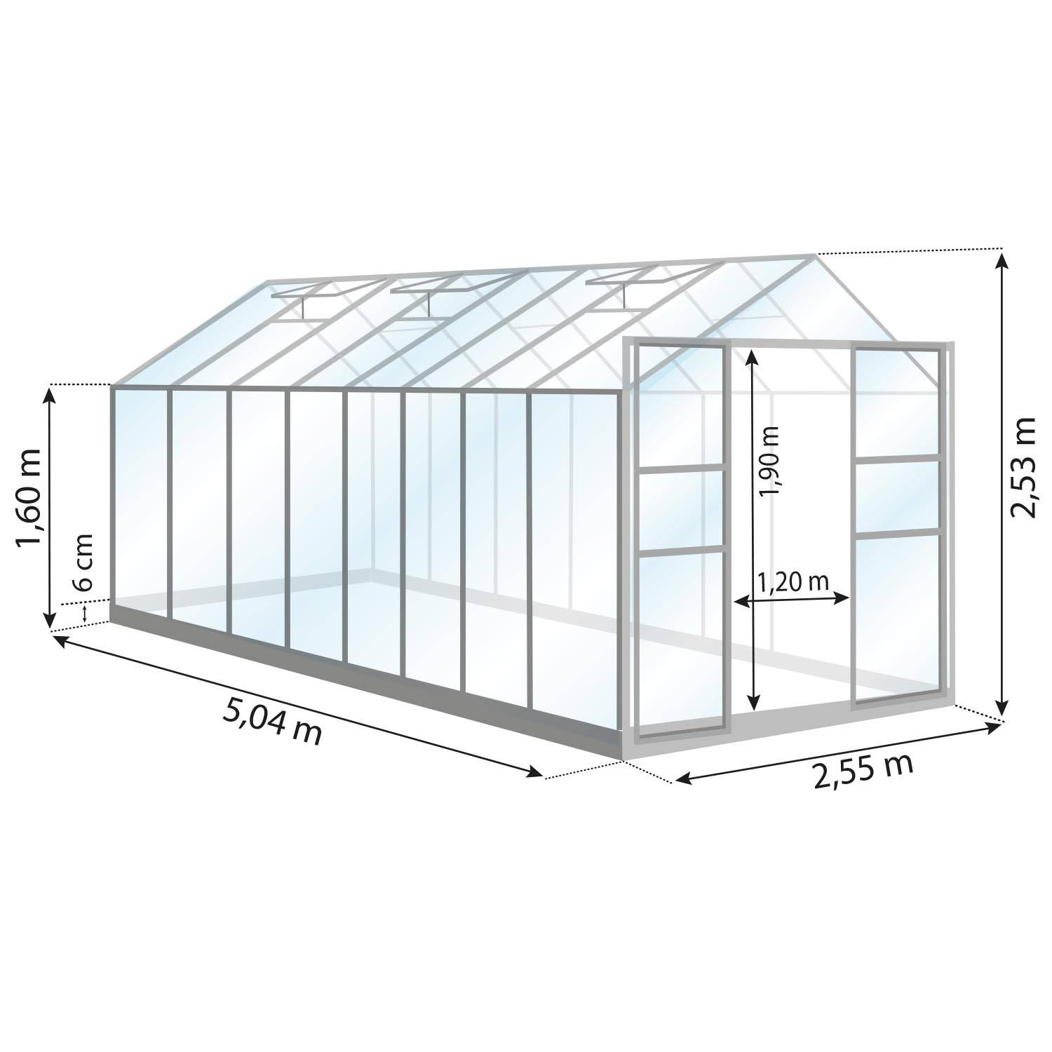 LAMS - Serre de jardin verre trempé aluminium brut 12,9 m² Laurus avec embase - Lams - Image 2
